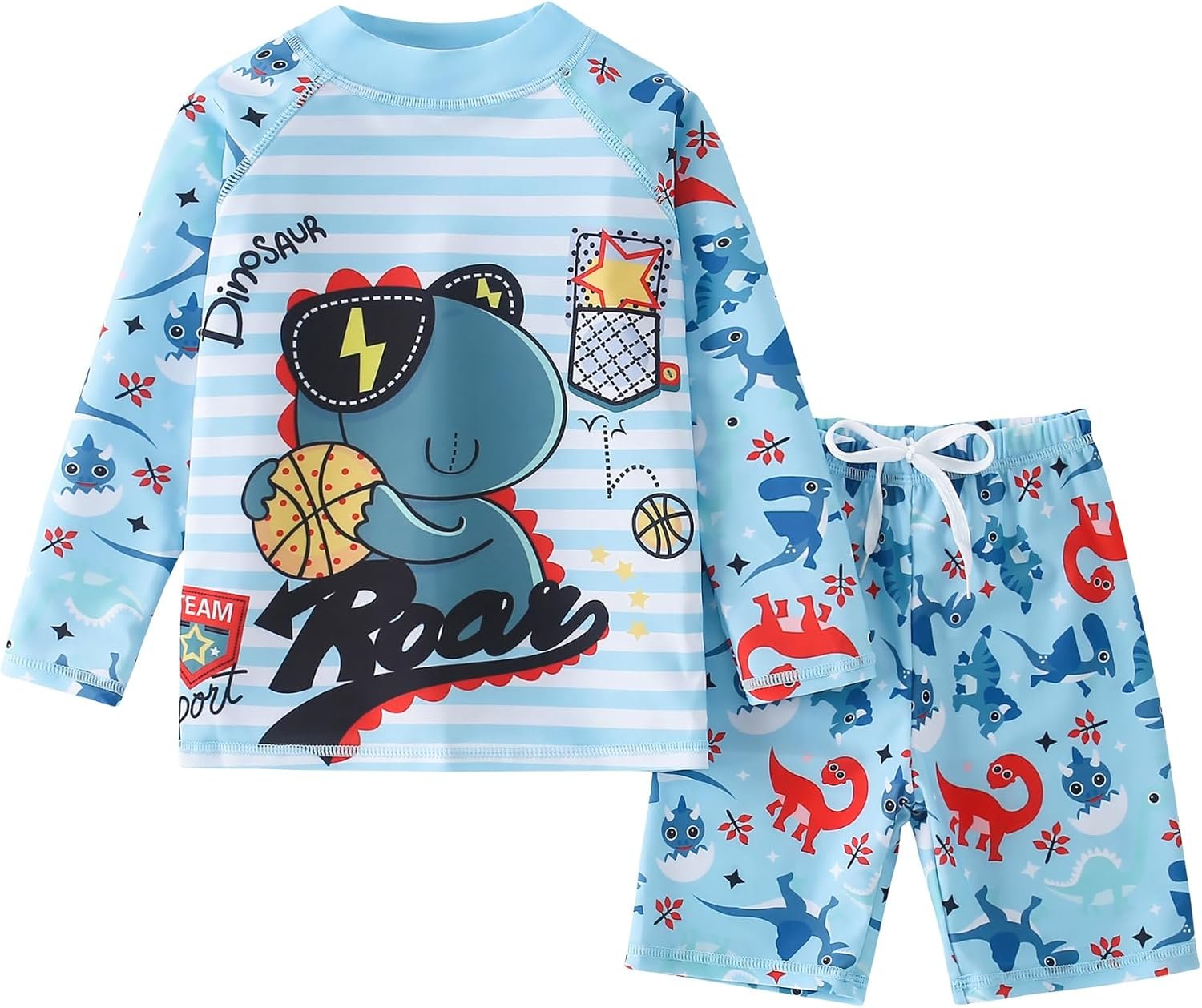 AIWUHE Toddler Boys Swimsuit Two Piece Rash Guard Shirt + Trunks Set Long Sleeve Swim Set Sunsuit Swimwear Bathing Suit 2-7Y
