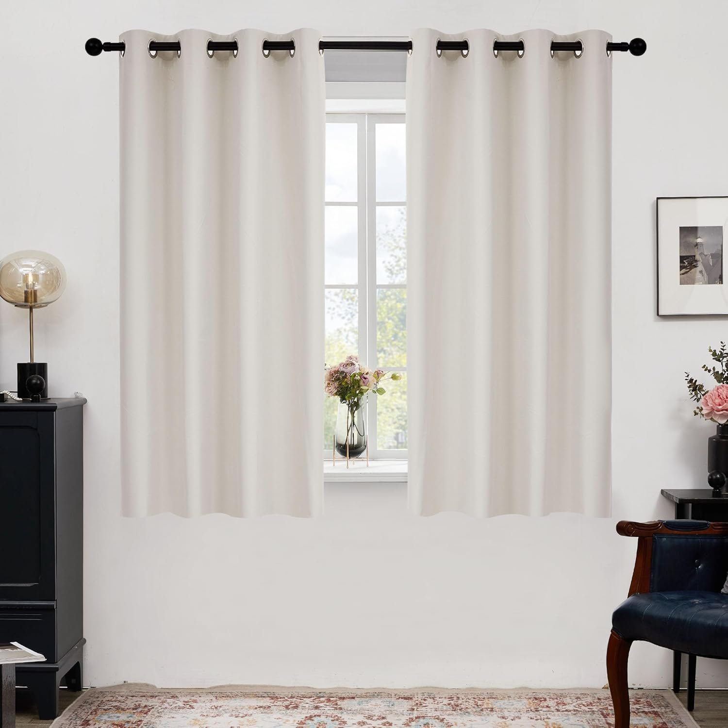 Deconovo Total Blackout Curtains for Bedroom – Faux Linen, 100% Light Blocking, Thermal Insulated & Noise Reducing for Nursery & Living Room, 2 Panels, Beige, 52W x 63L Inch