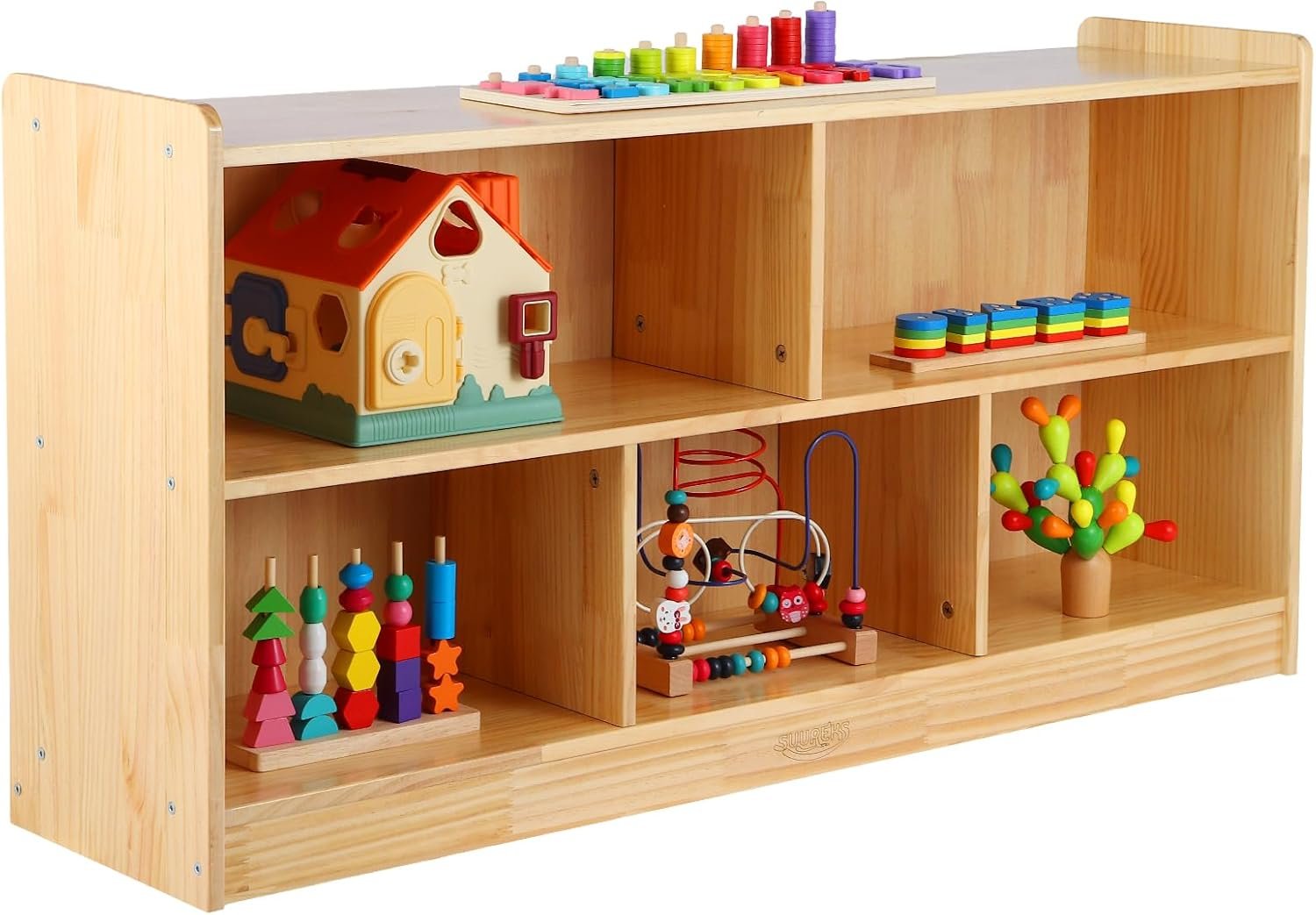 Montessori Shelf, Toy Shelf for Kids, Kids Bookshelf, 2-Tier Wooden Book Shelf, Toy Storage Organizer for Kids Rooms, Palyroom, Nursery (47-1/4″ L)