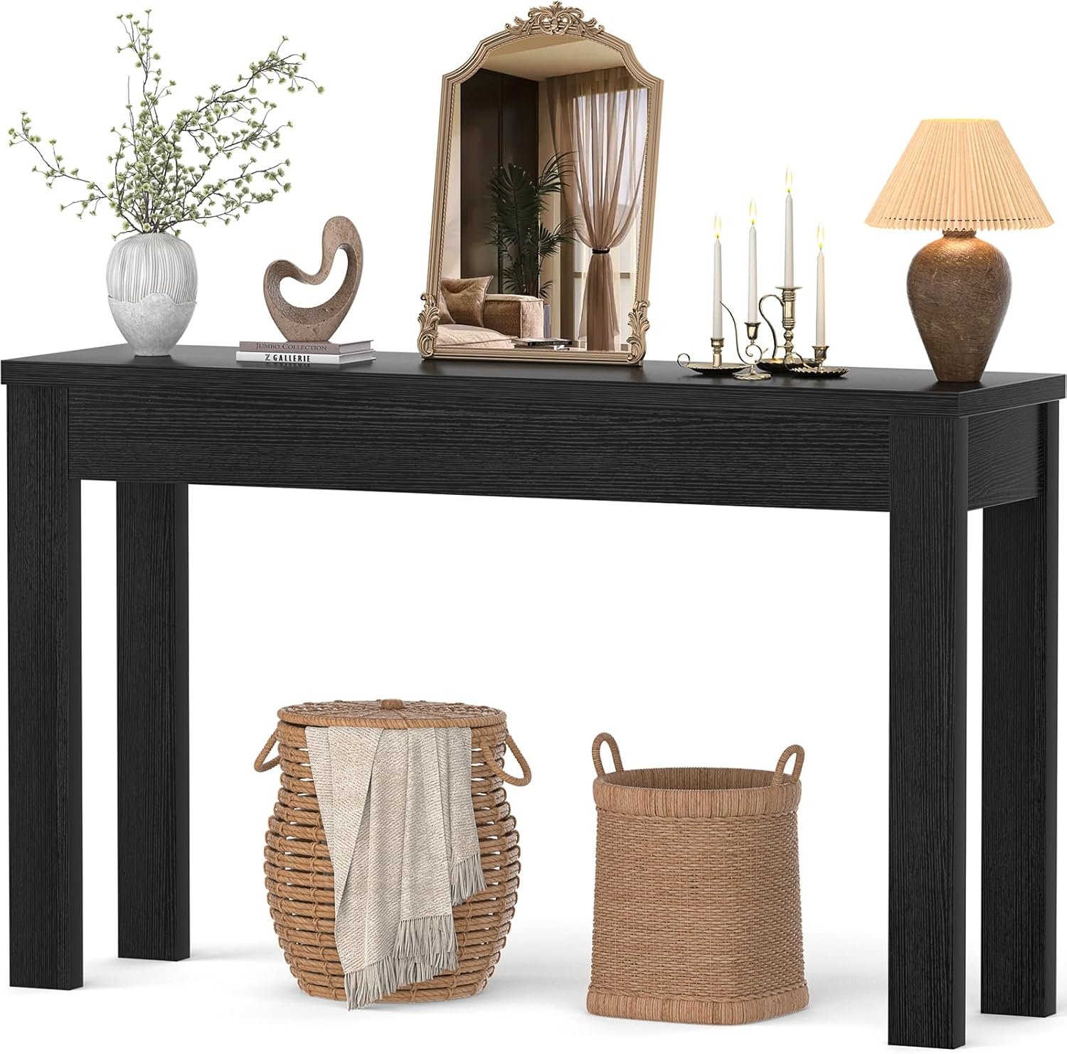 Armocity Console Table, 47″ Farmhouse Wood Entryway Table, Sofa Tables Narrow Long Behind Couch, Entry Table for Entrance, Hallway, Living Room, Embossed Black