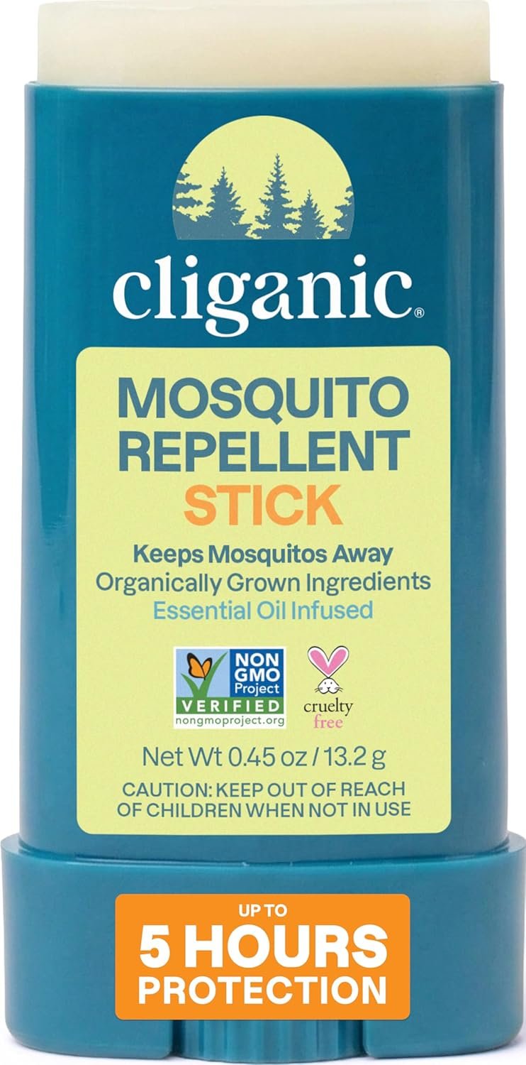 Cliganic Mosquito Repellent Stick for Adults & Kids – 5 Hours of Natural, DEET-Free Protection, Non-GMO Verified, with Organically Grown Ingredients & Essential Oils, Easy to Use Travel Stick