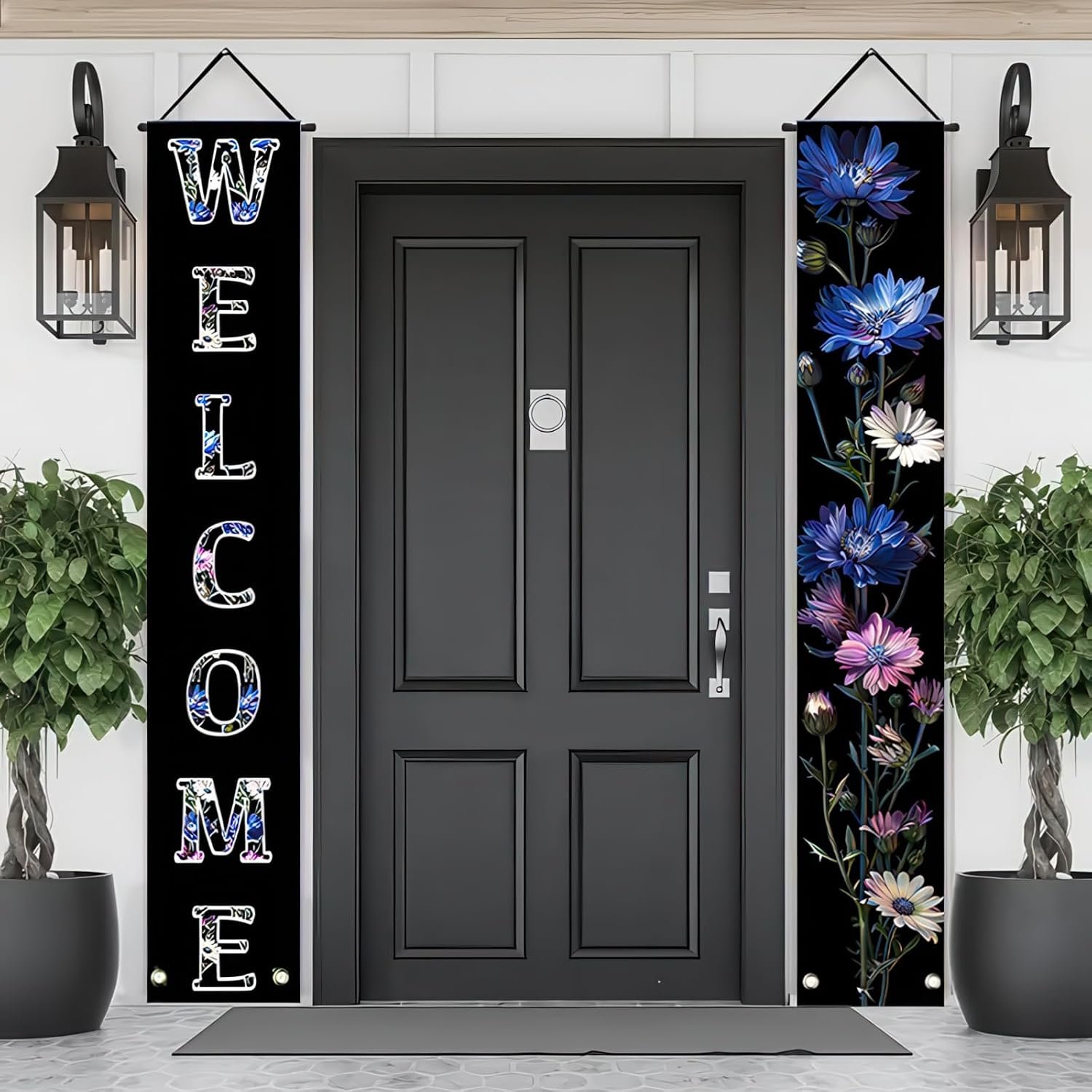 BlissYard 2pcs Welcome Summer Door Banner Colorful Daisy Porch Banners Sign Cornflower Floral Front Door Hanging Decor Banner for Seasonal Home Hawaii Tropical Party Outdoor Decorations
