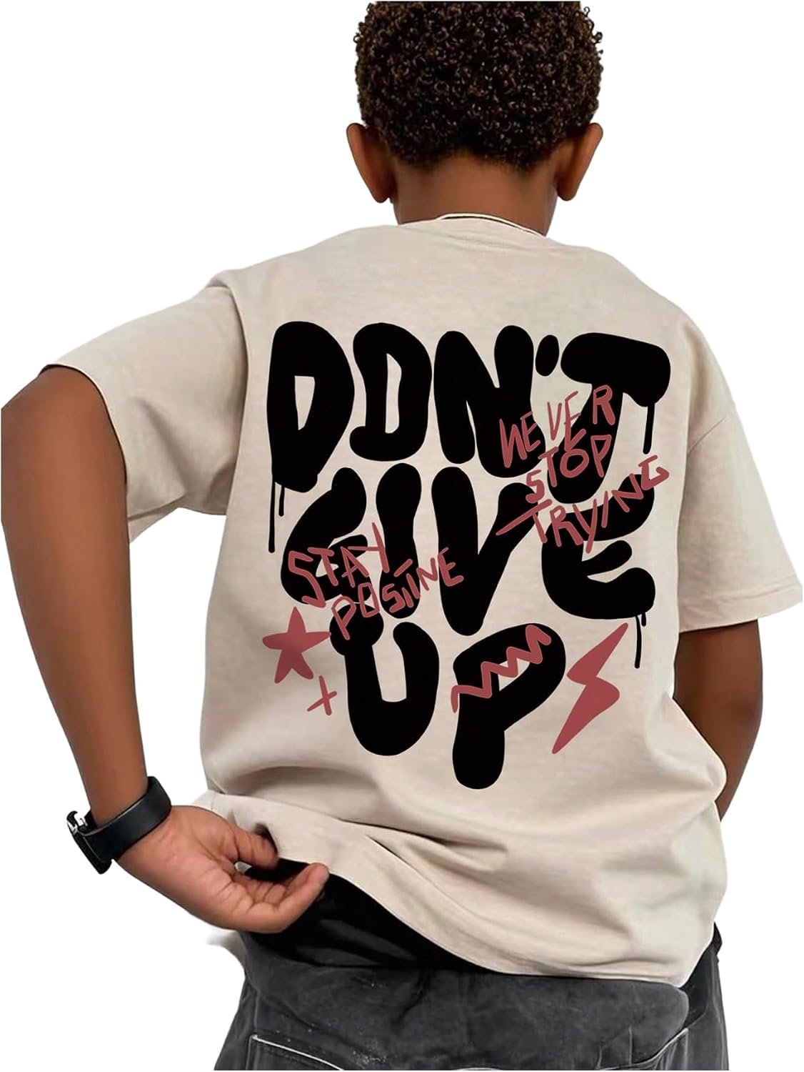 BEAUDRM Boy’s Letter Graphic T-Shirt Short Sleeve Crew Neck Summer Tee Tops
