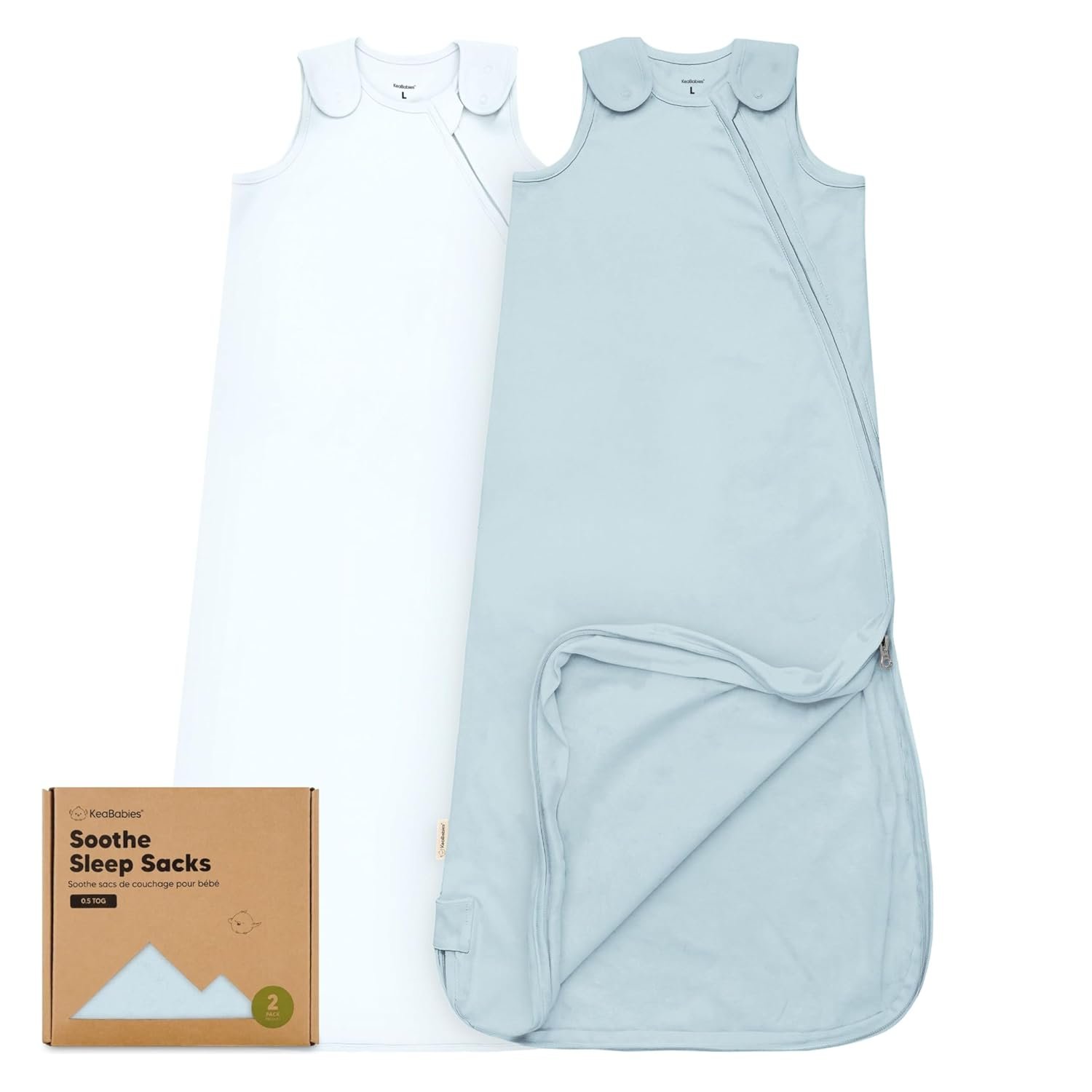 2-Pack Organic Baby Sleep Sacks, 100% Cotton – Soft & Breathable 0.5TOG Baby Wearable Blanket, Toddler Sleeping Sack 18-24 Months, Easy to Wear Transitional Swaddles for Newborns, Infants(Glacier, L)