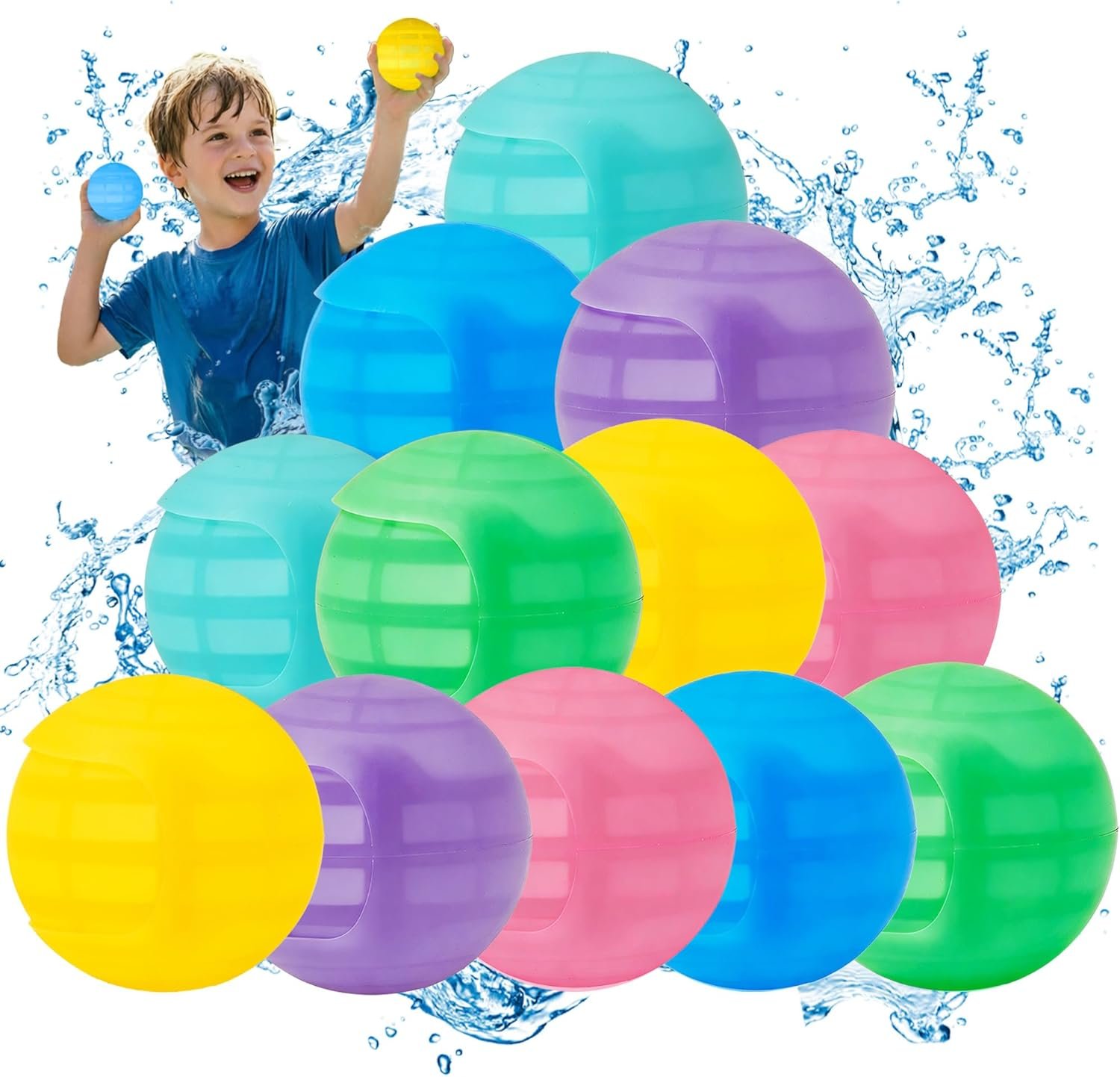 12 Pack Reusable Water Balloons, Squeeze Self-Sealing Quick Fill Silicone Water Bombs, Water Fight Toys for Summer Outdoor Pool Beach Backyard Games for Kids & Adults