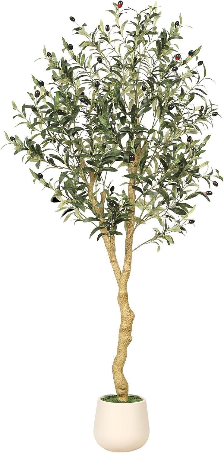 FEELEAD 5ft Faux Olive Tree Artificial Indoor with Planter – Realistic Potted Silk Olive Tree with Natural Looking Trunk, Fake Tree for Home Office Living Room Decor, Weighted Base