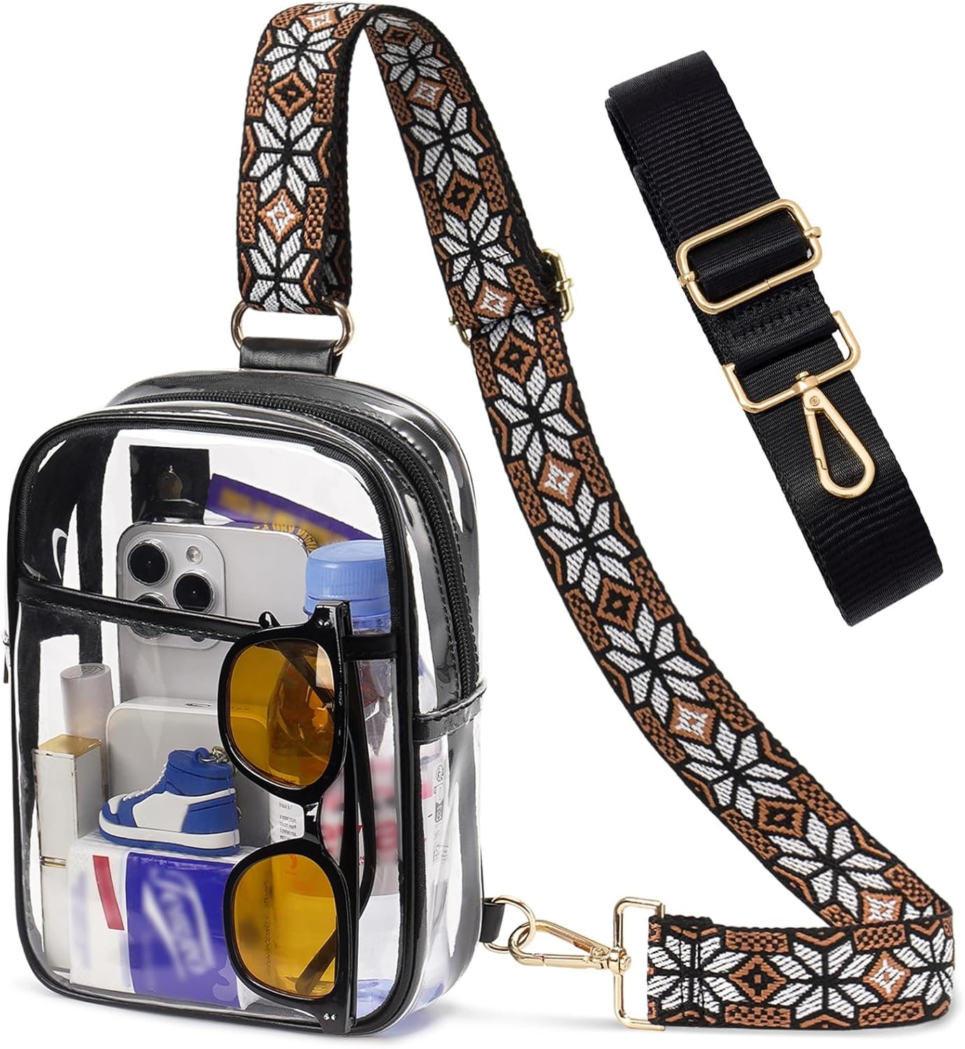 3 Pockets Clear Bag for Stadium Events with 2 Long Straps Sling Backpack Fanny Pack Concert Crossbody Purses for Women