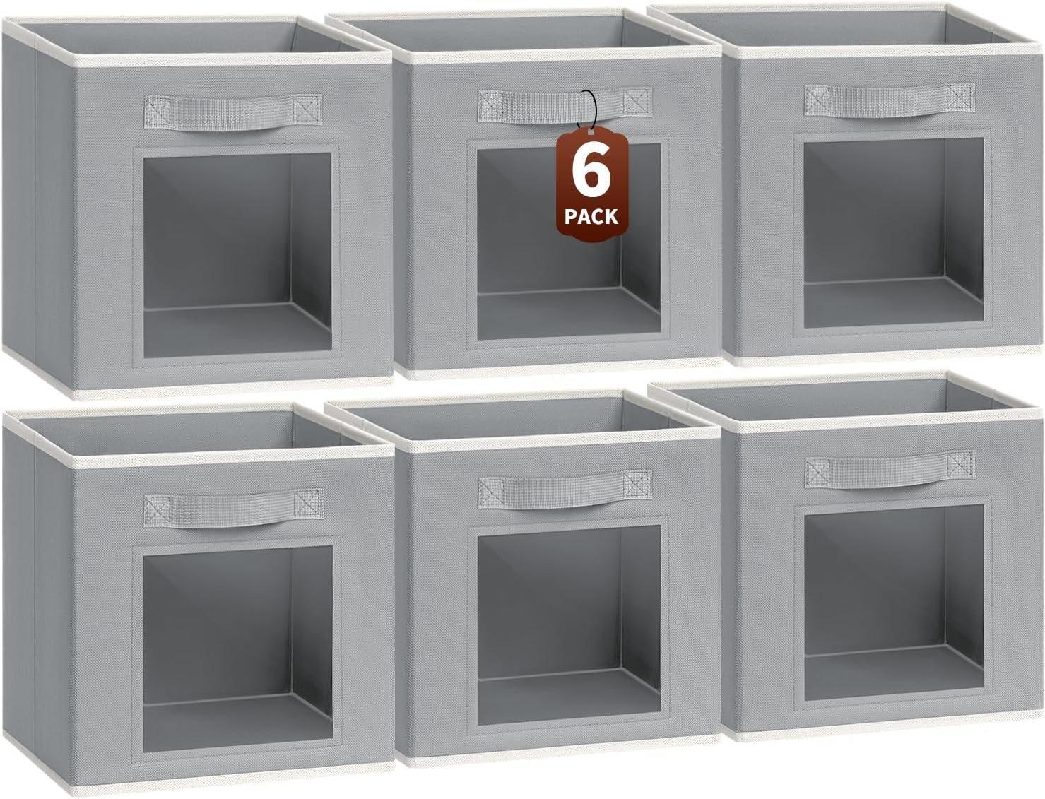 Homsorout Storage Cube 11 Inch – Cube Storage Bins with Window, Closet Storage Baskets with Handle, Fabric Bins for Closet, Shelves, Toys, Clothes, Set of 6, Grey