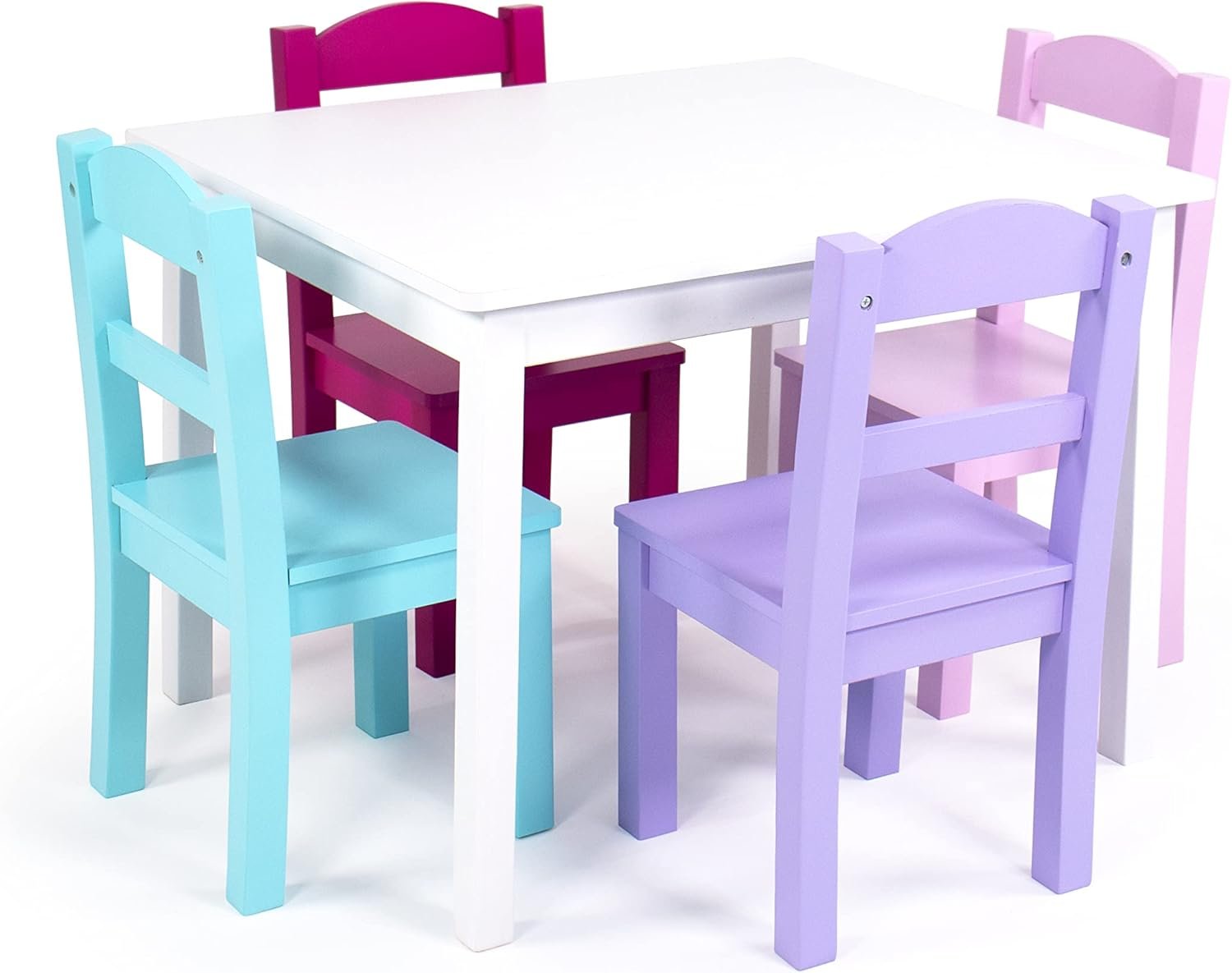 Humble Crew Kids Table and Chair Set, Toddler Activity Table with 4 Chairs for Play, Crafts, Snacks & Learning, Wooden Kids Furniture for Playroom & Bedroom, White/Pink/Purple/Aqua