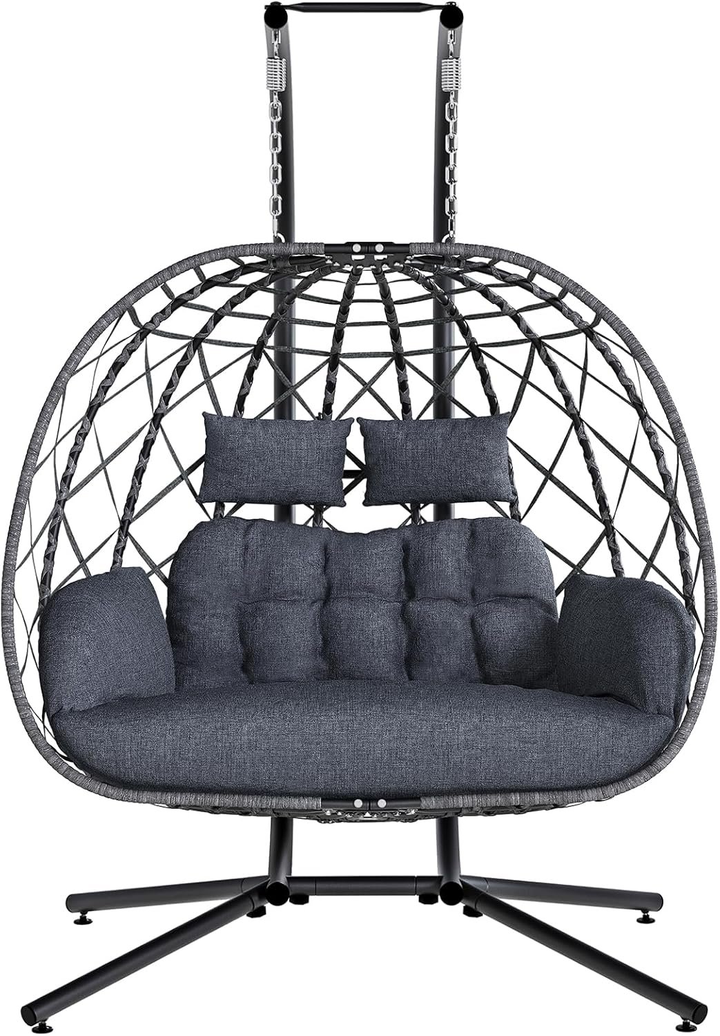 SWITTE Double Egg Swing Chair with Stand, 2 Person Outdoor Indoor Hammock Hanging Chair with Cushion for Patio Living Room 650 LBS Capacity-Dark Grey