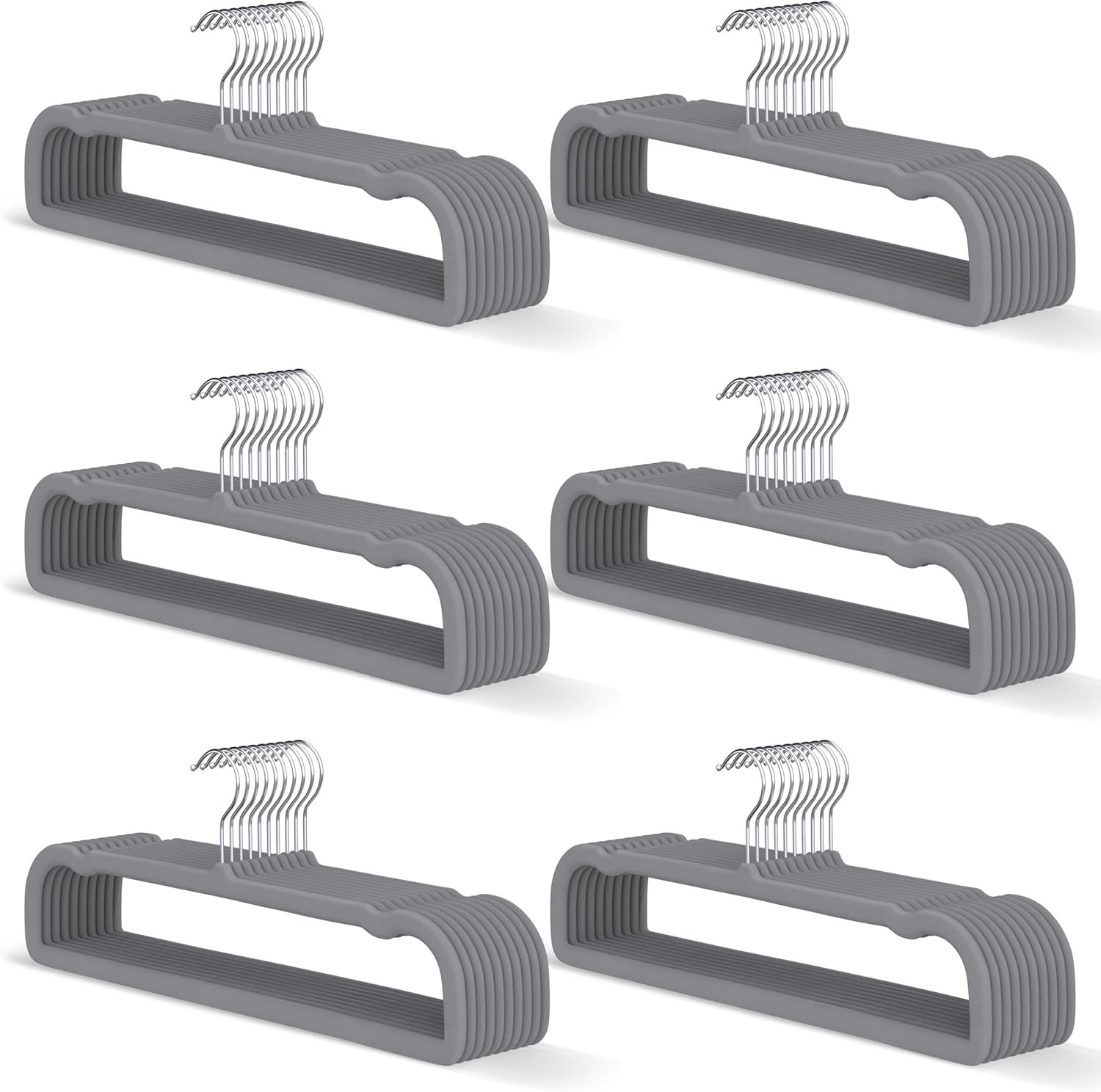 Small Size Gray Velvet Hangers 60 Pack, Slim Space Saving Pants Hangers for Closet Organizer, Rotating Hook, Non Slip Clothes Felt Hanger for Pants, Tank Top, Camisoles, Kids’ Clothes