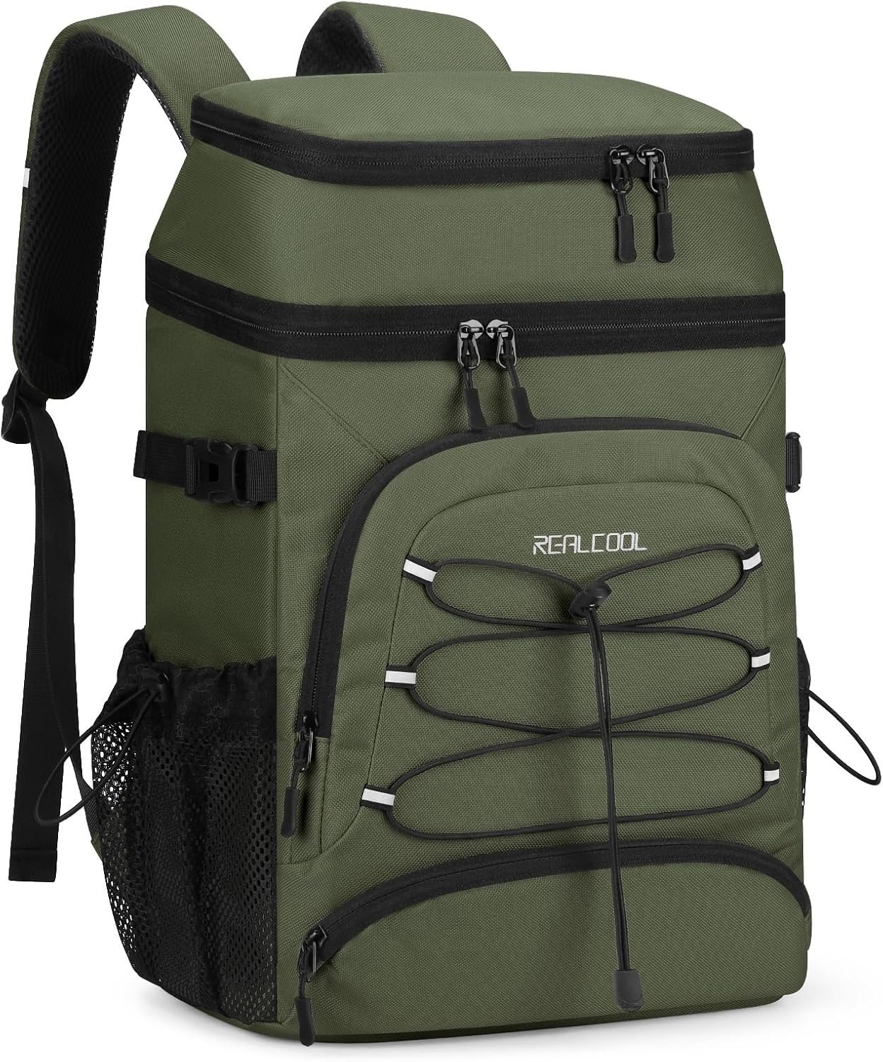 Realcool 33 Can Insulated Soft Cooler Backpack, Leakproof Bag for Camping | food-grade PEVA liner,Multi-Compartment, 16-Hour cold,Breathable shoulder, cushioned shock-absorbent back,anti-theft pocket