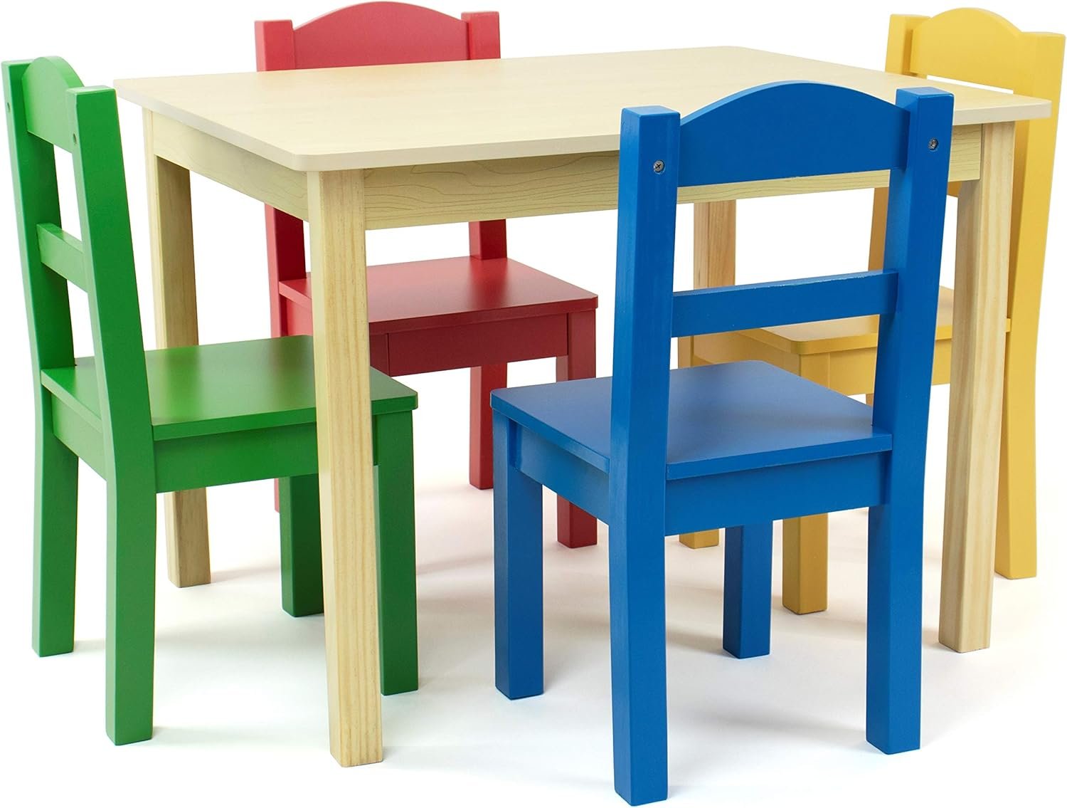 Humble Crew Kids Wooden Table and 4 Chairs Set, Natural/Primary – Kids Table and Chair Set for Toddlers and Children for Arts, Crafts, and Snack Time – Sturdy, Durable Toddler Activity Table