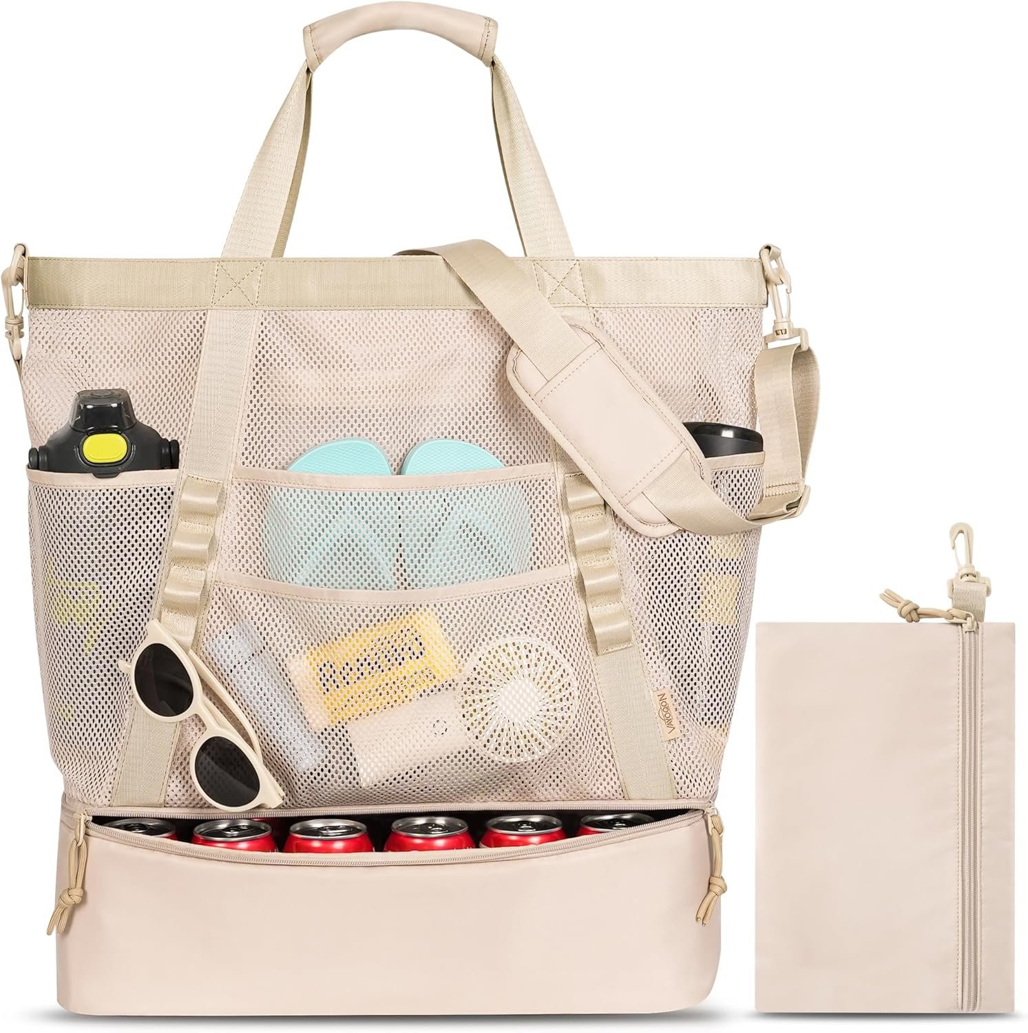 Beach Bag with Cooler, Extra Large Mesh Beach Tote Bag with Zipper, Insulated Pool Tote for Women, Family Size
