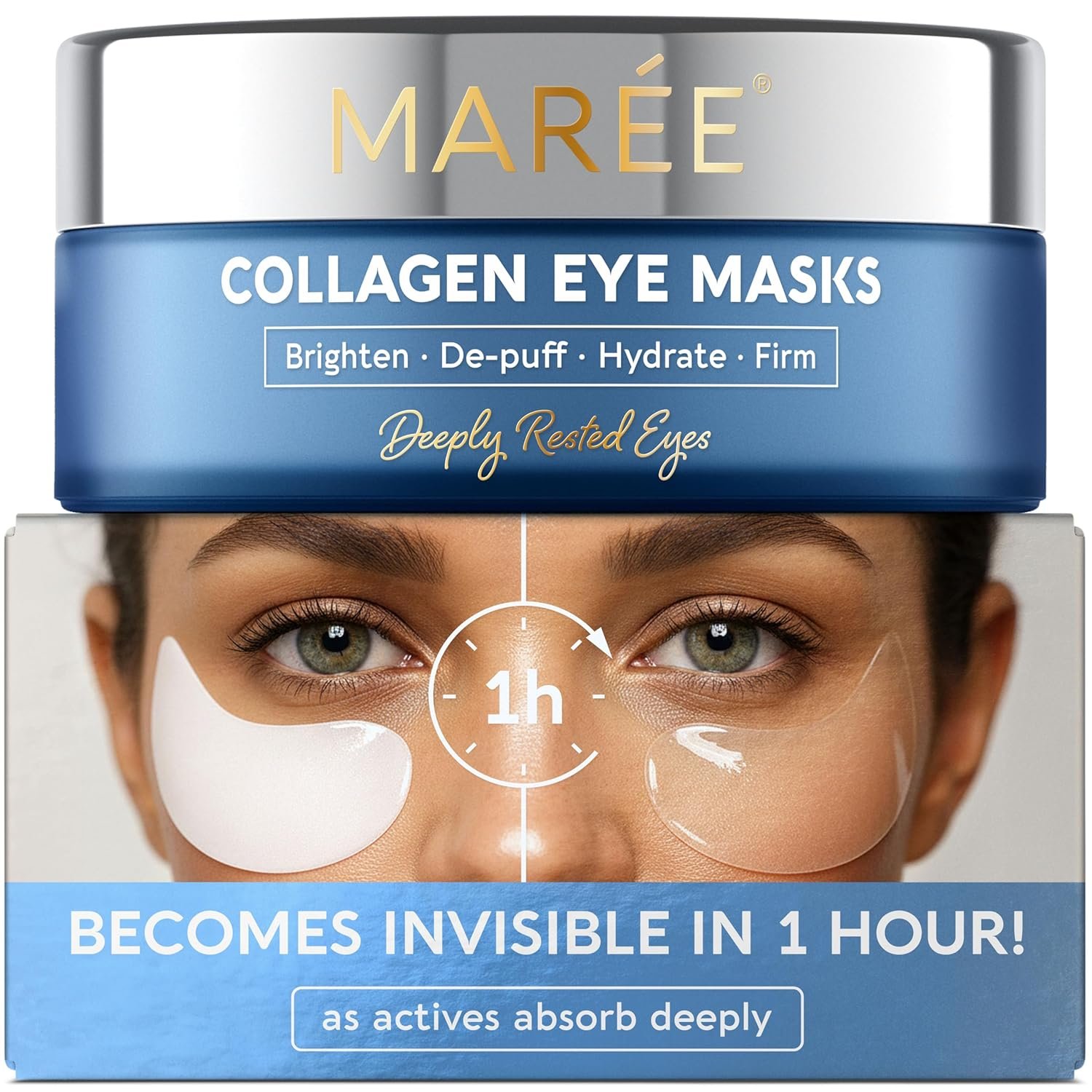 MAREE Invisible Under Eye Patches for Puffy Eyes and Dark Circles with Peptide Collagen, Caffeine & Retinol – Eye Masks for Women & Men for Undereye Bags & Puffiness Reducing – Parches para Ojeras
