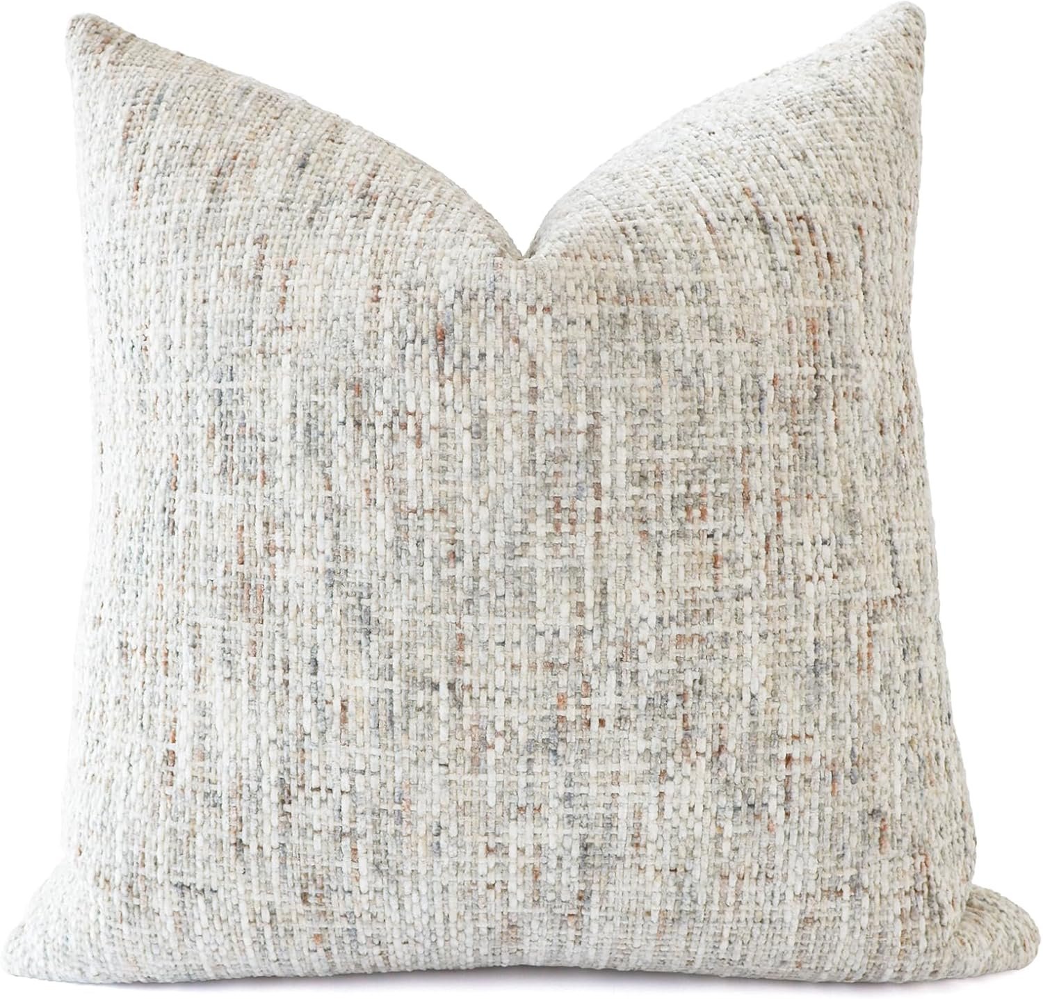 Textured Decorative Throw Pillow Cover Neutral Soft Woven Chenille Accent Boho Farmhouse Couch Cushion Case for Mid Century Modern Home Decor Sofa Bedroom Living Room 18×18 Inch