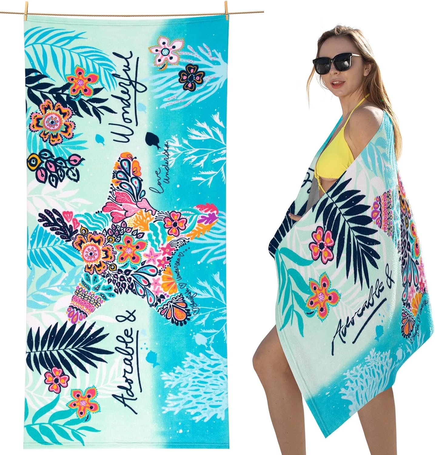 cabanana Sand Resistant Beach Towel – Quick Dry Microfiber Beach Towel 60×30 Inches Sandproof Pool Towels, Thin Lightweight Compact for Travel Swimming Bath for Adults Women Men (Starfish)