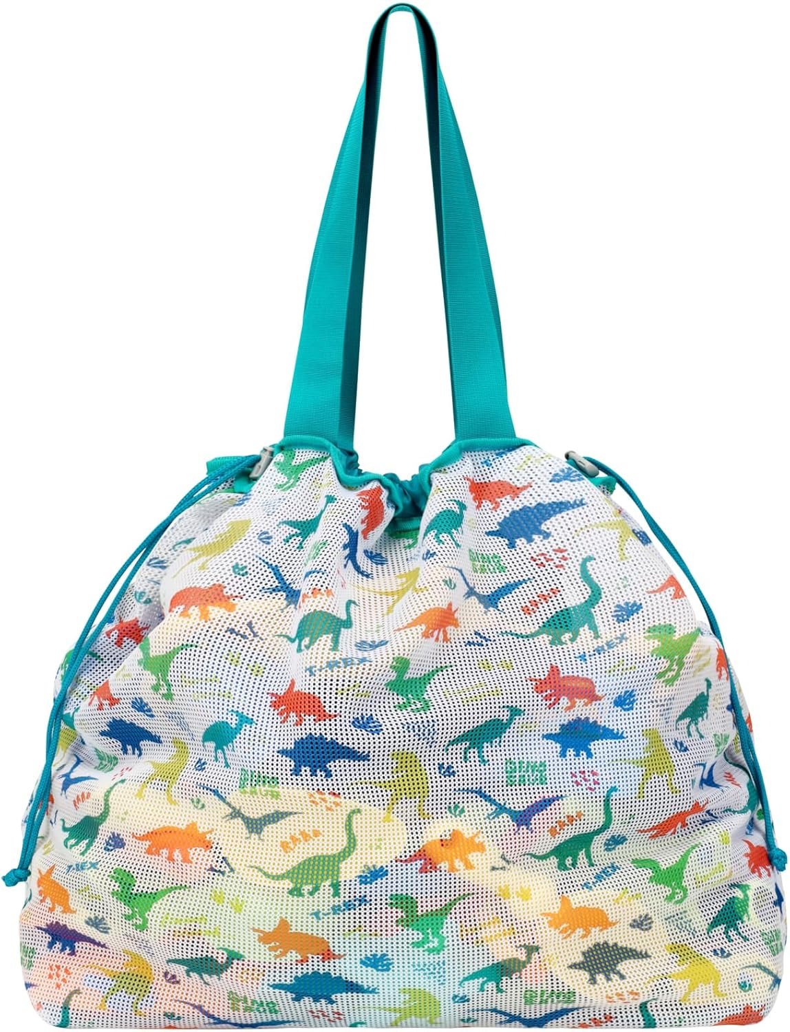 Extra Large Beach Toy Bag with Drawstring – Lightweight Mesh Tote Bag for Sand Toys, Beach Swinmming Pool Essentials, Dino Green