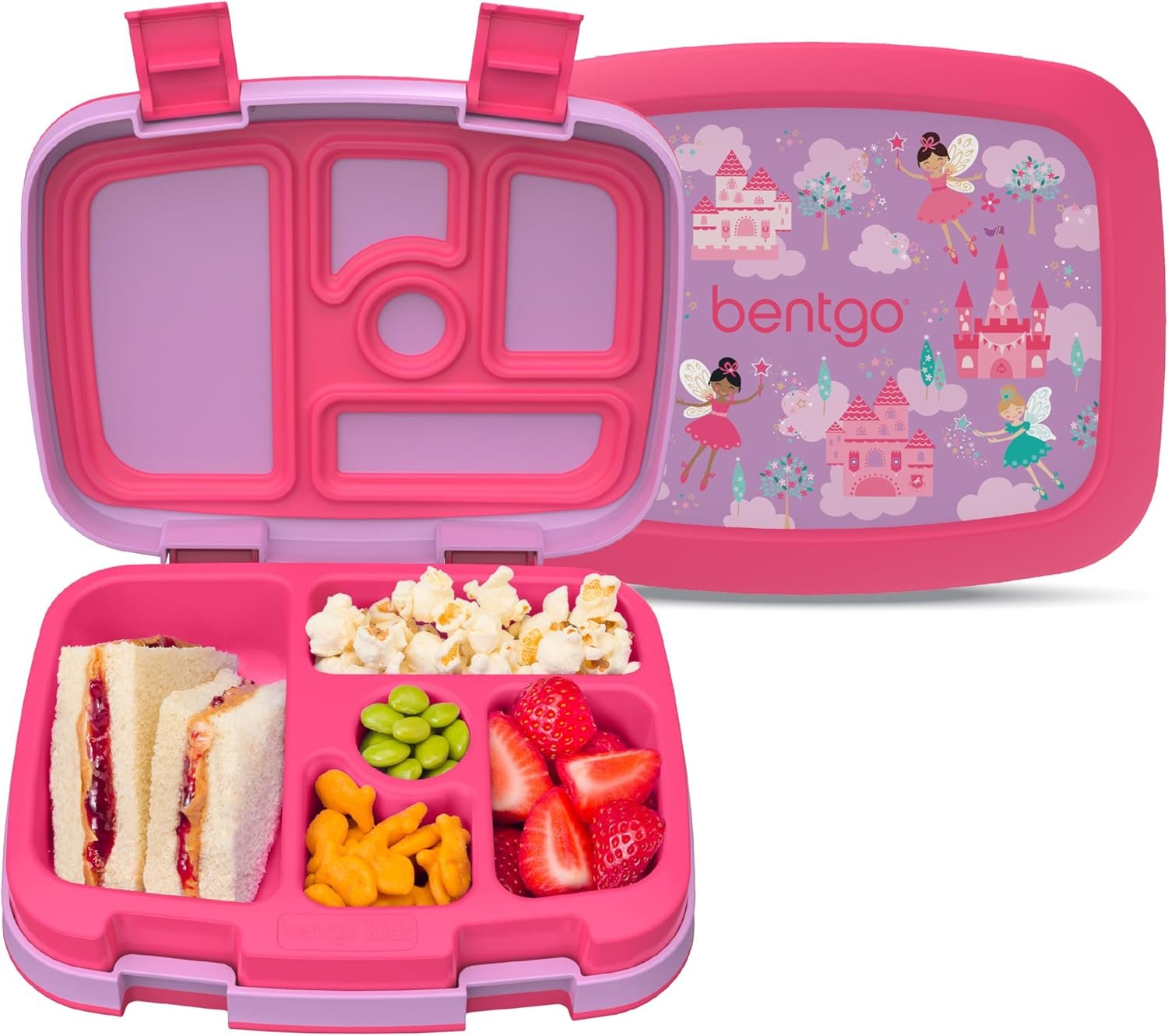 Bentgo Kids Prints Leak-Proof, 5-Compartment Bento-Style Kids Lunch Box – Ideal Portion Sizes for Ages 3-7, Durable, Drop-Proof, Dishwasher Safe, & PFAS & BPA-Free Materials (Fairies)