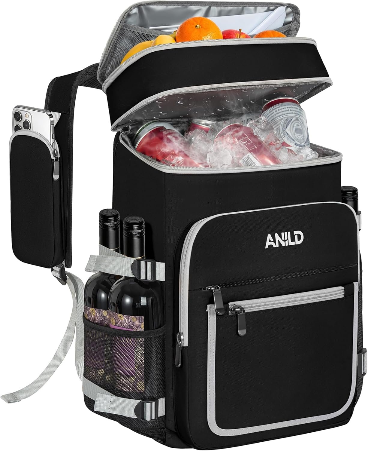 ANILD Cooler Backpack, 40 Cans Insulated Backpack Cooler with 2 Insulated Compartments Thermal Bag for Men and Women, Coolers Bag for Picnic Beach Travel BBQ Camping Lunch Hiking