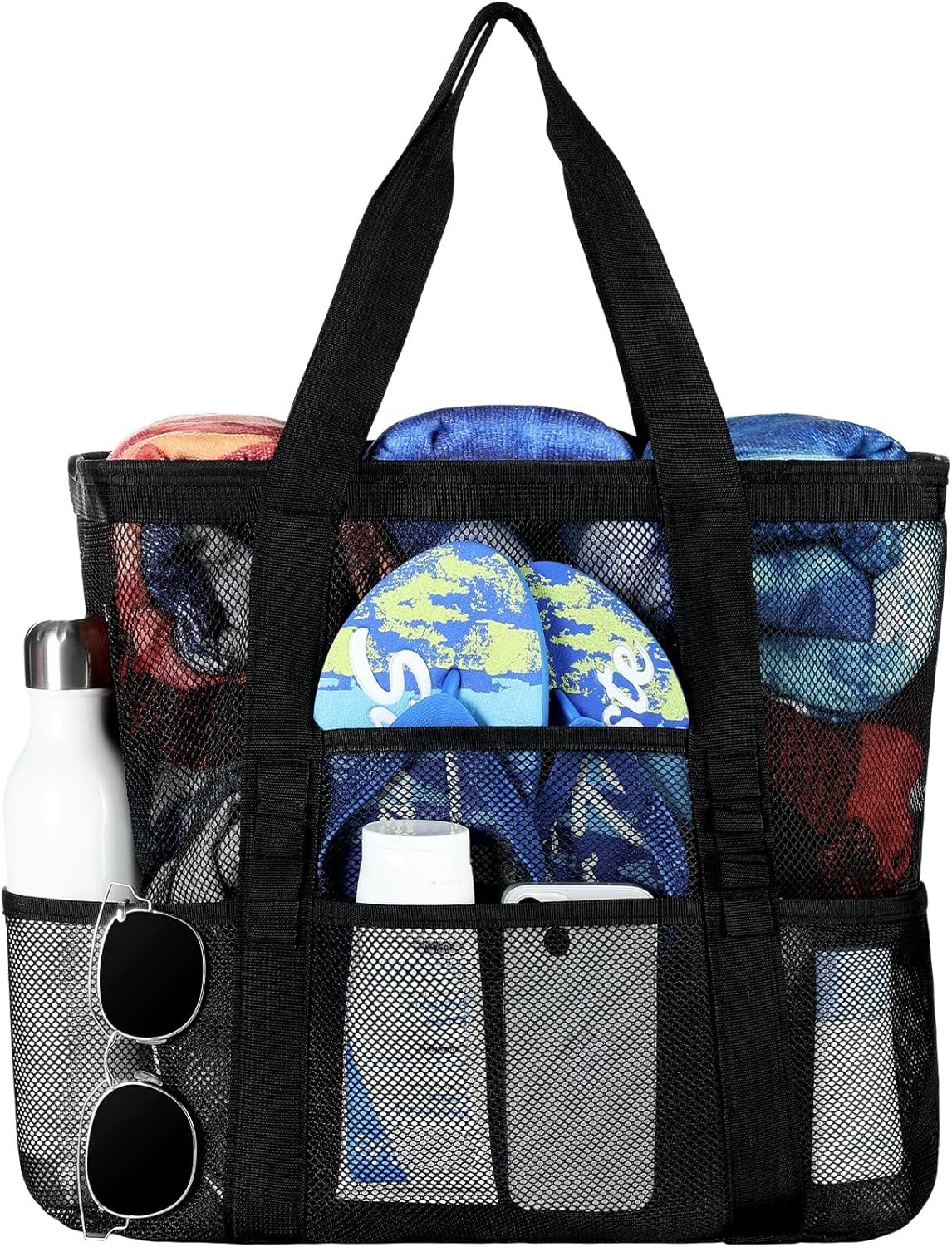 Tavaleu Mesh Beach Bag – Large Beach Tote with Multi Functional Pockets for Family Travel/Vacation