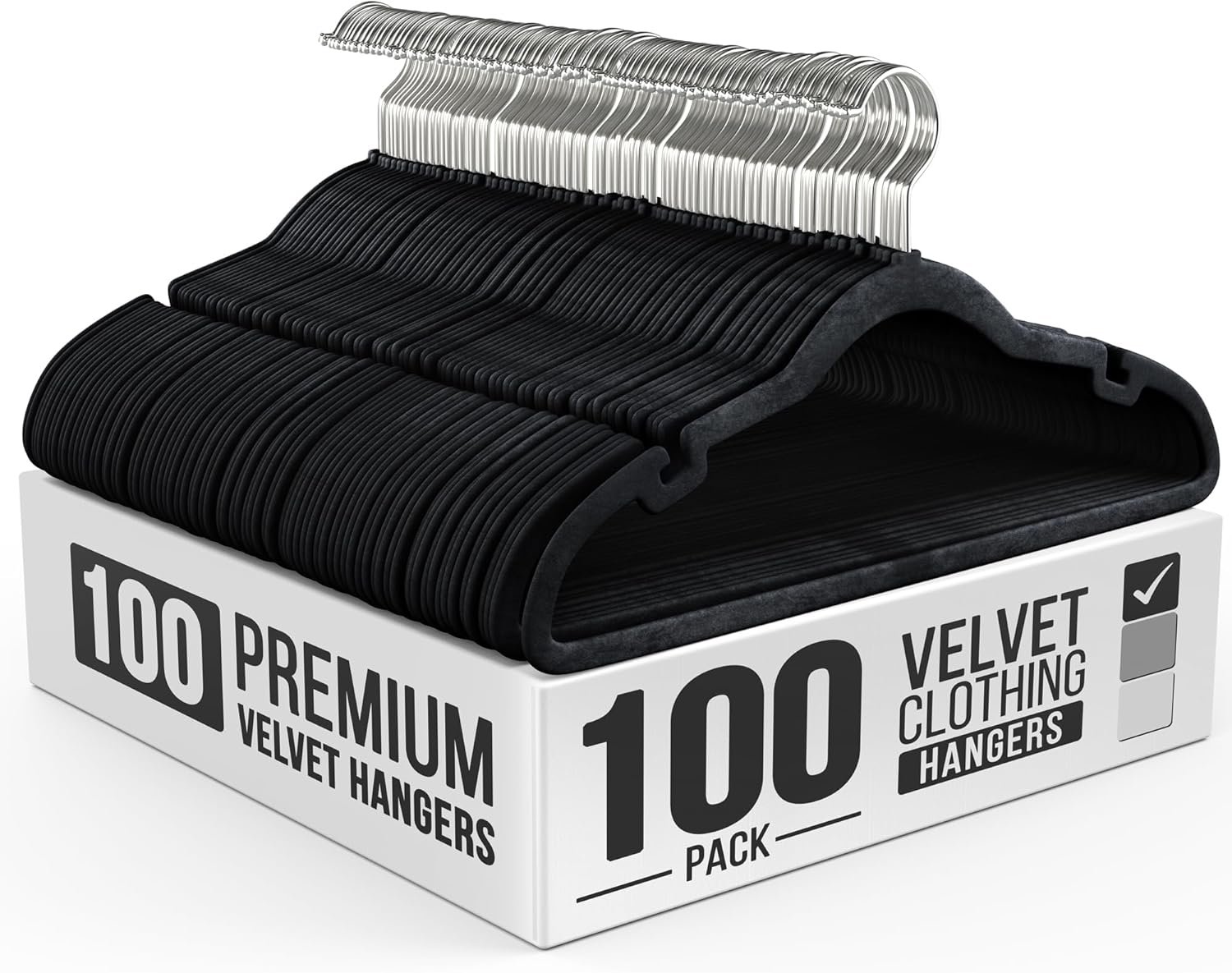 Our Modern Space 100 Pack Velvet Hanger for Shirt Pants Dresses Skirts Suits Jackets – Slim Space Saving Design – Standard Coat Hanger – Sturdy & Durable Design with Shoulder Grooves Hook