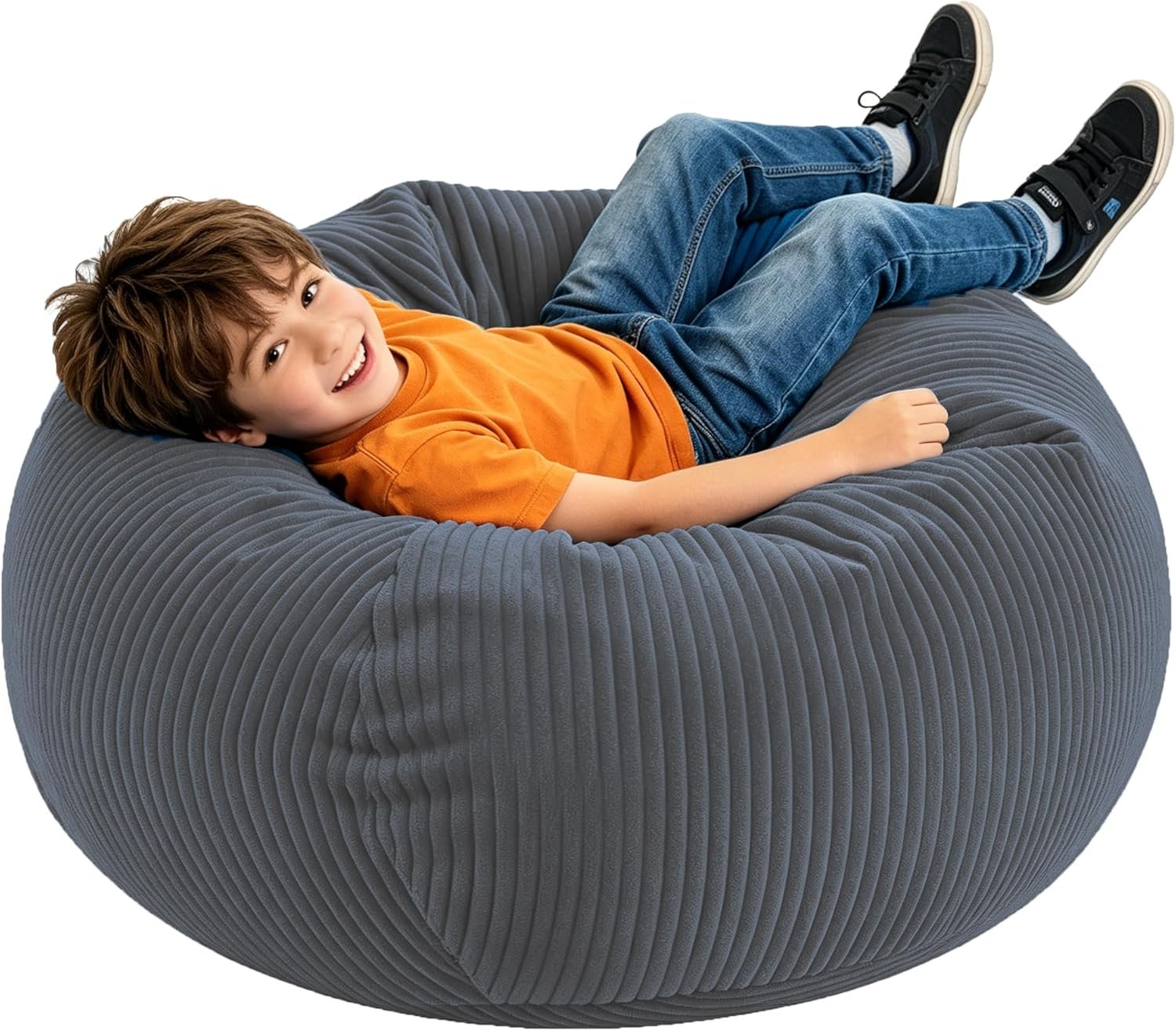 LPMOERA Bean Bag Chairs for Kids/Teen with Memory Foam Filling Bean Bag Sofa with Soft Corduroy Fabric BeanBag Chair for Living Room Bedroom College Dorm Reading Chair Dark Gray