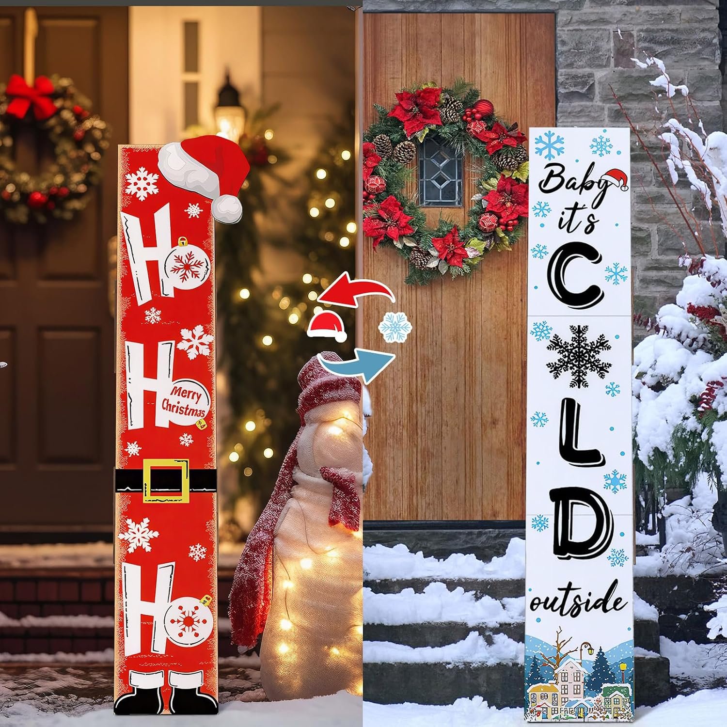 47″ 2 In1 Christmas Welcome Sign for Porch Front Door Decoration Ho-ho-ho Christmas Decor Wooden Winter Door Sign Baby It’s Cold Outside Hanging Decor for Winter Wonderland Outdoor