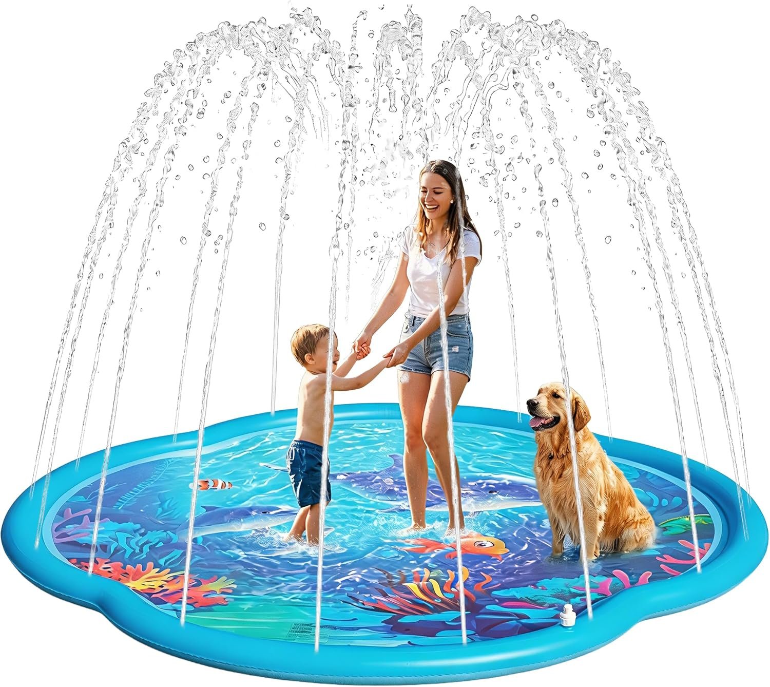 Splash Pad Sprinkler for Kids & Dog, 75″ Round Sea World Splash Pad for Toddler 1-3, Thicken Outdoor Water Toy Play Mat for Children, Backyard Inflatable Sprinkler Shallow Pool Fountain Pad