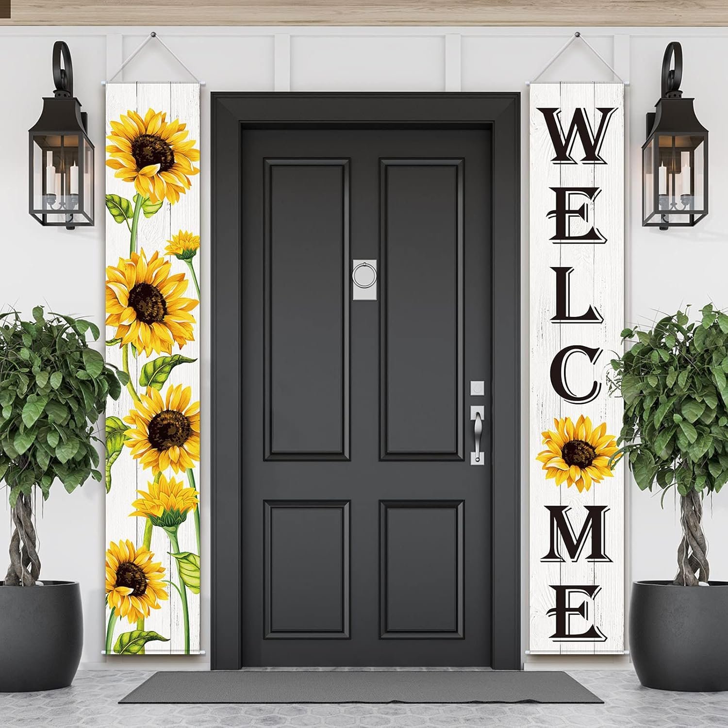 Tatuo Sunflower Welcome Hanging Banners Summer Porch Banners Flags Spring Door Hanging Decorations for Front Door Garden Home Yard Sunflower Party Decorations(White Background)