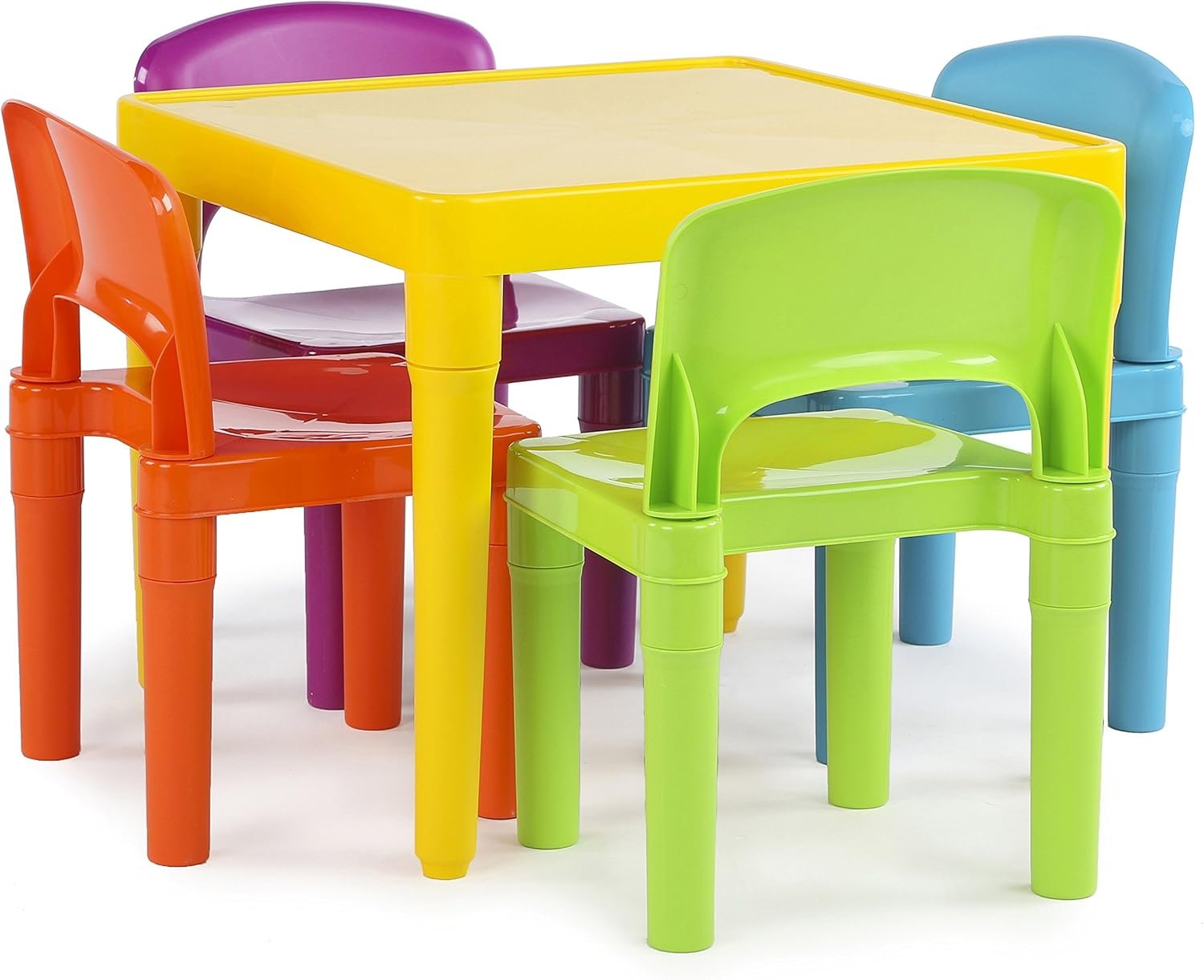 Humble Crew Kids Plastic Table and Chair Set, Toddler Activity Table with 4 Chairs, Lightweight Easy-Clean Kids Desk for Play, Snacks & Crafts, Indoor Outdoor Playroom Furniture, Yellow/Vibrant