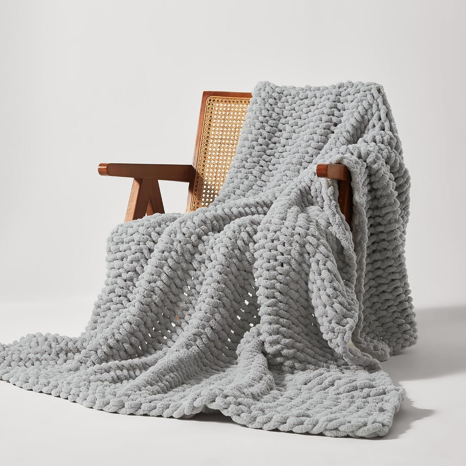 SLEEP ZONE Chunky Knit Throw Blanket for Couch, Throw Blankets for Bed – Hand Made Cozy Soft Large Rope Knot Heavy Blankets Home Decor (Grey, 60x80in)