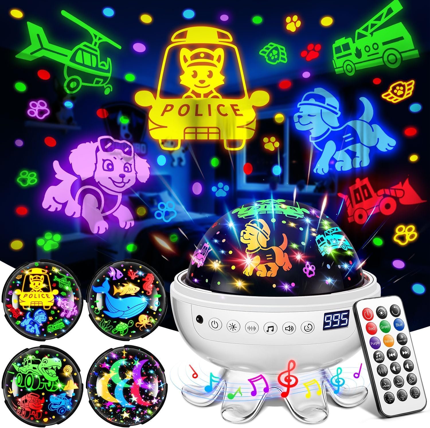 Kids Toys Puppy Projector│30 Soothing Sounds+4 Slides Sound Machine Baby Night Light Projector│93 Projections+31 Colors Puppy Toys for Boys Age 3-5│Girl Toys Toddler Toys│Story Projector Sound Machine
