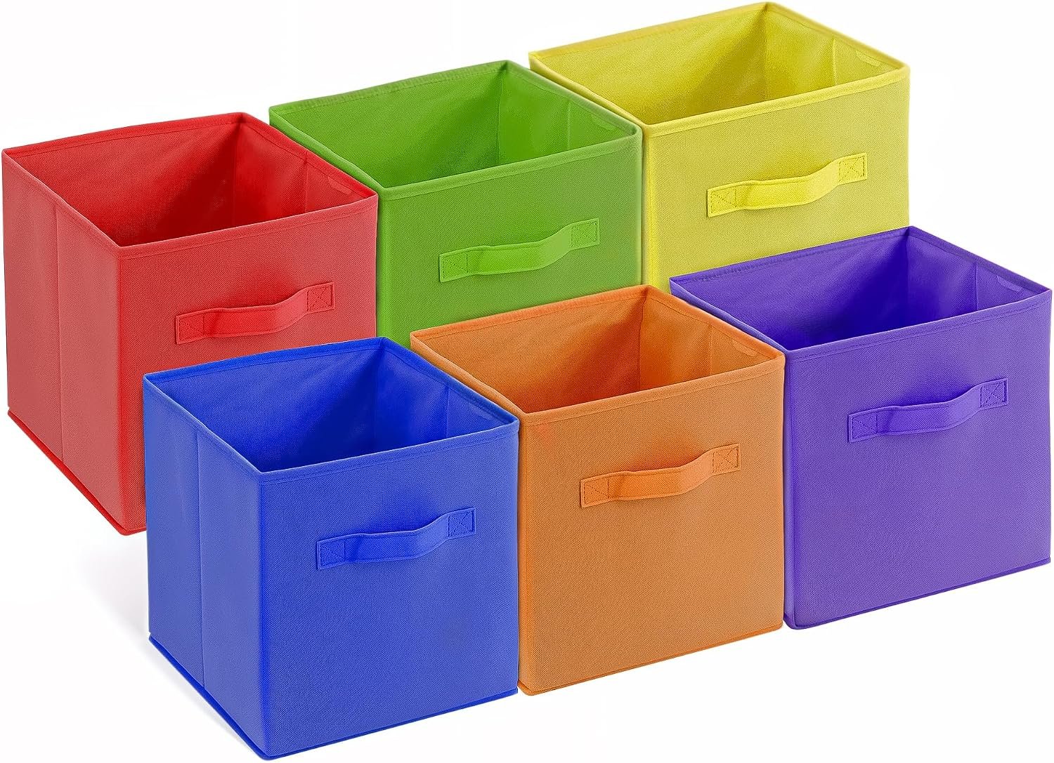 4E’s Novelty 6 Packs 11 Inch Rainbow Color Storage Cube Bins, Colorful Storage Baskets For Nursery, Kids Room, Fabric Baskets For Toys, Clothes, Boho Cube Bins for Classroom Organization & Storage