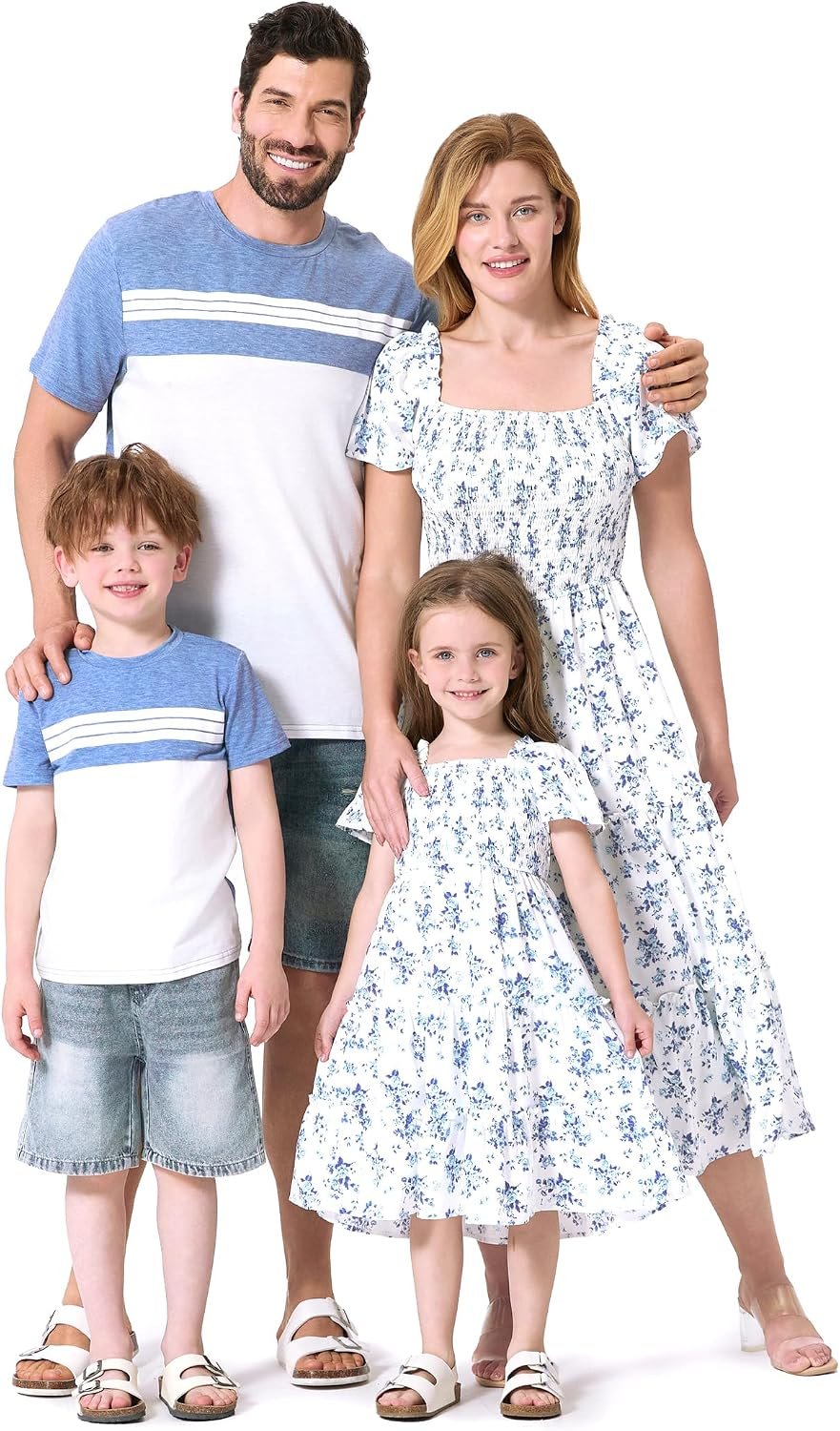 PATPAT Family Matching Outfits Mommy and Me Dresses Ditsy Floral Beach Vacation Photo Dresses and T-Shirts Matching Sets