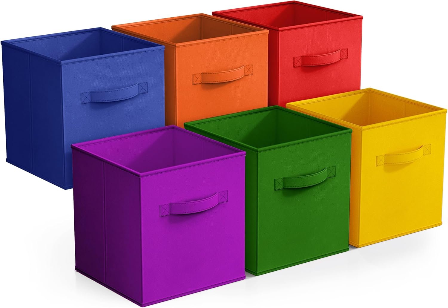 Sorbus 11 Inch Fabric Storage Cubes – Sturdy Collapsible Bins With Handle – 6 Foldable Baskets for Organizing Clothes, Toys, Books – Multi Colored Storage Baskets for Shelves, Kids Room, Closets