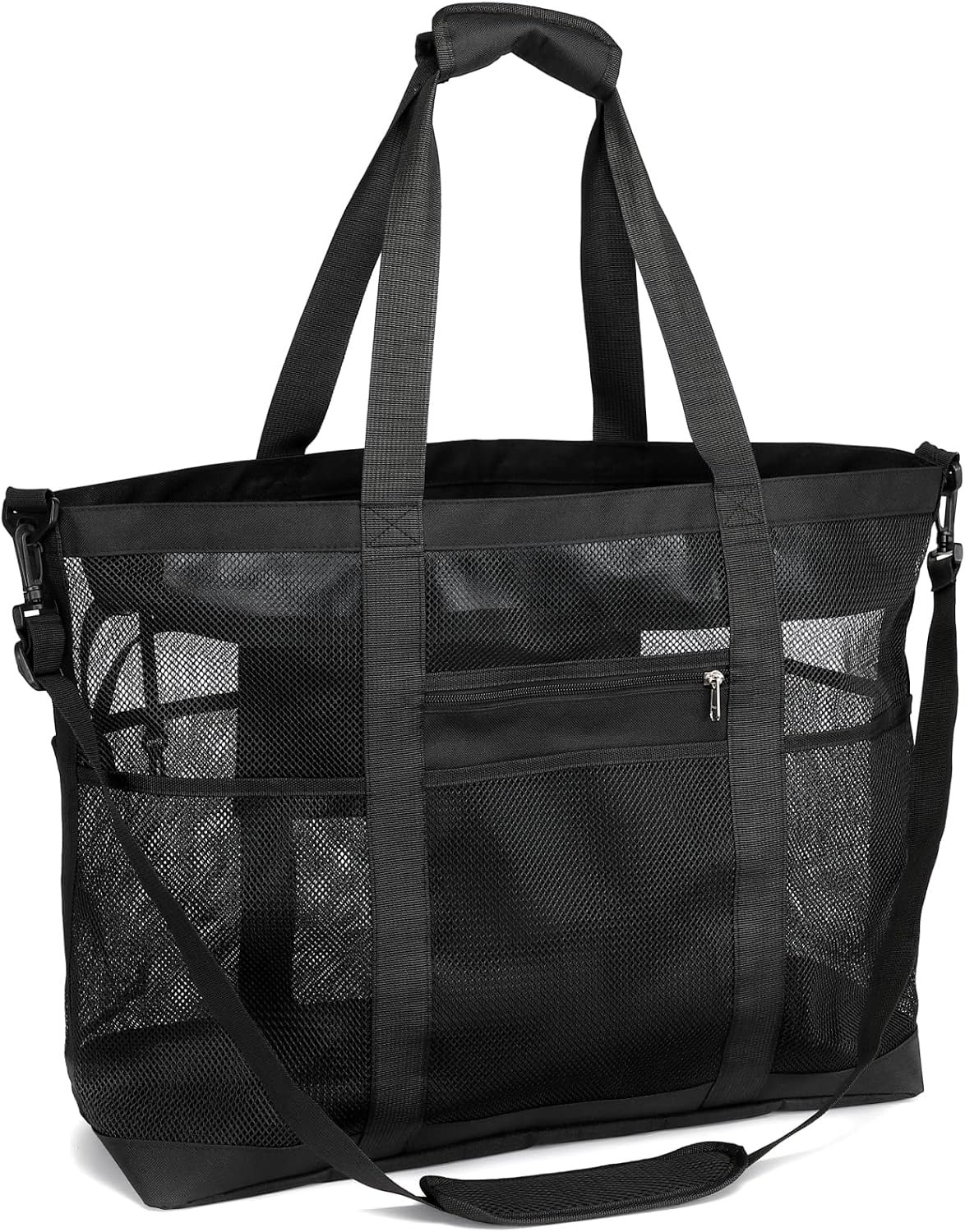 F-color Mesh Beach Bag Family – Large Tote Bag 9 Pockets for Swim Pool Toys Cruise Beach Vacation Essentials