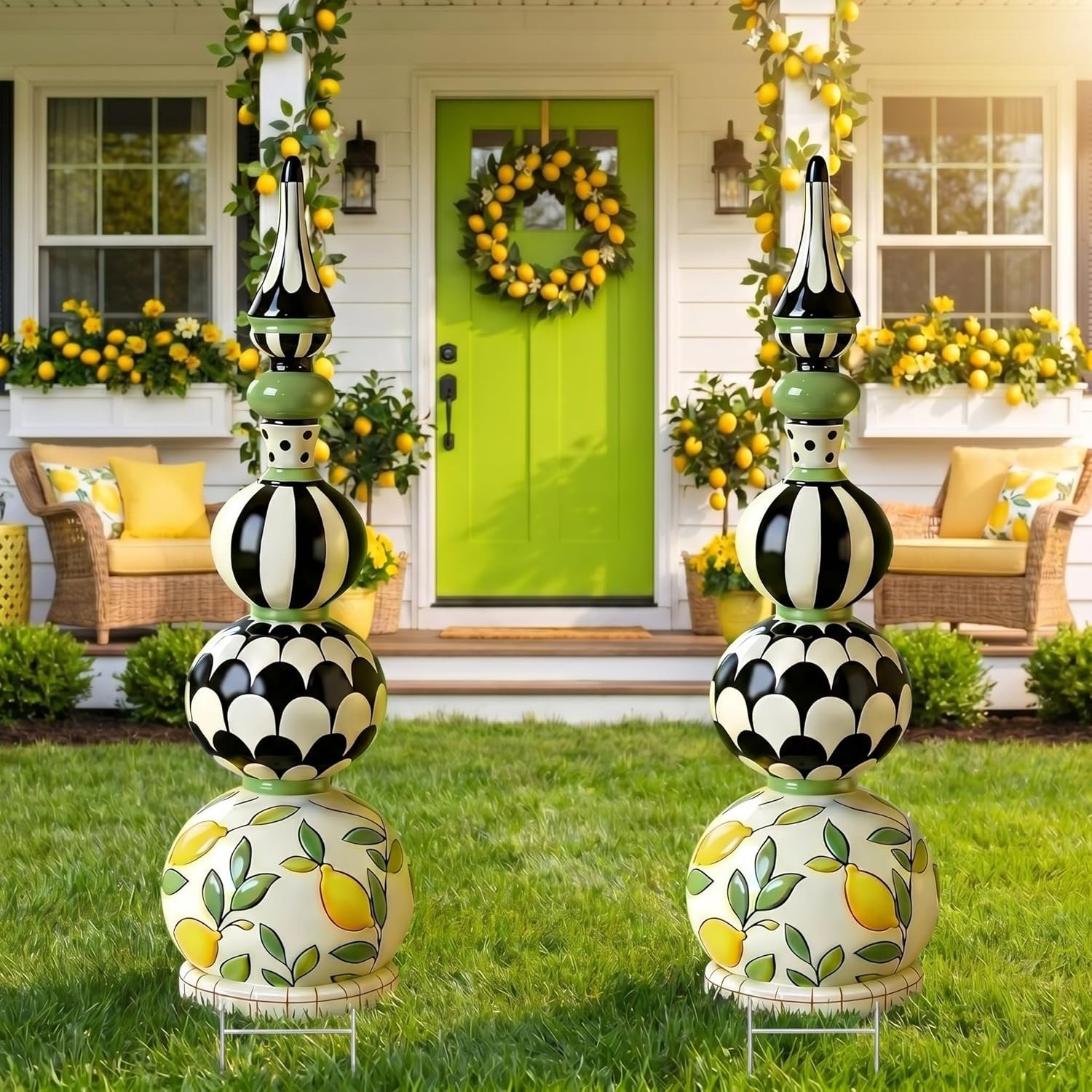 Novabright 2 Pack Lemon Topiary Yard Sign Outdoor Decor 39″ Summer Yard Decor Summer Garden Stakes Plastic Cardboard Cutout Large Lawn Yellow Lemon Party Decoration for Patio Lawn Porch Door