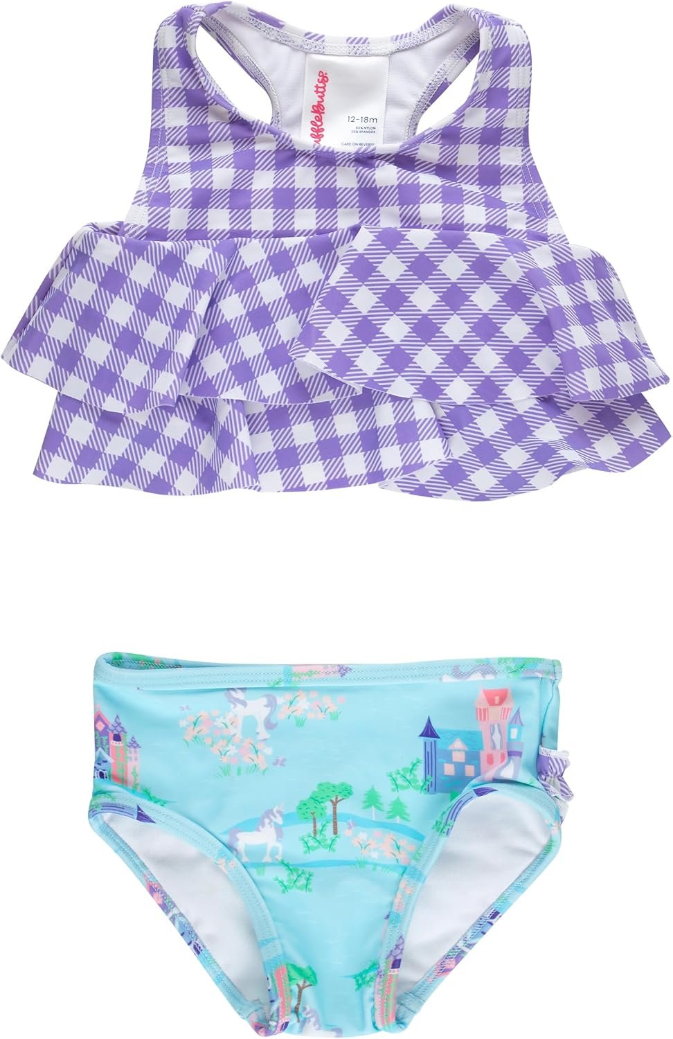 RuffleButts Girls UPF50+ Sun Protection Flounce Bikini Two Piece Swimsuit