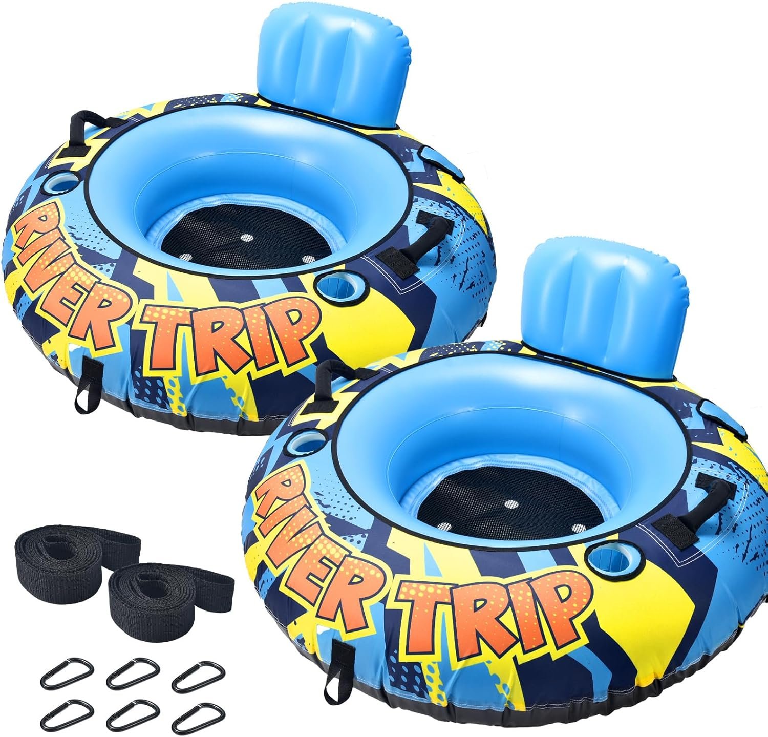 53″ Heavy Duty River Tube With Premium Canvas Cover, Inflatable Water Tubes for Floating, Tubing Floats for Pool Lake, Rafts With 2 Cup Holders, 2 Grip Handles for Adults