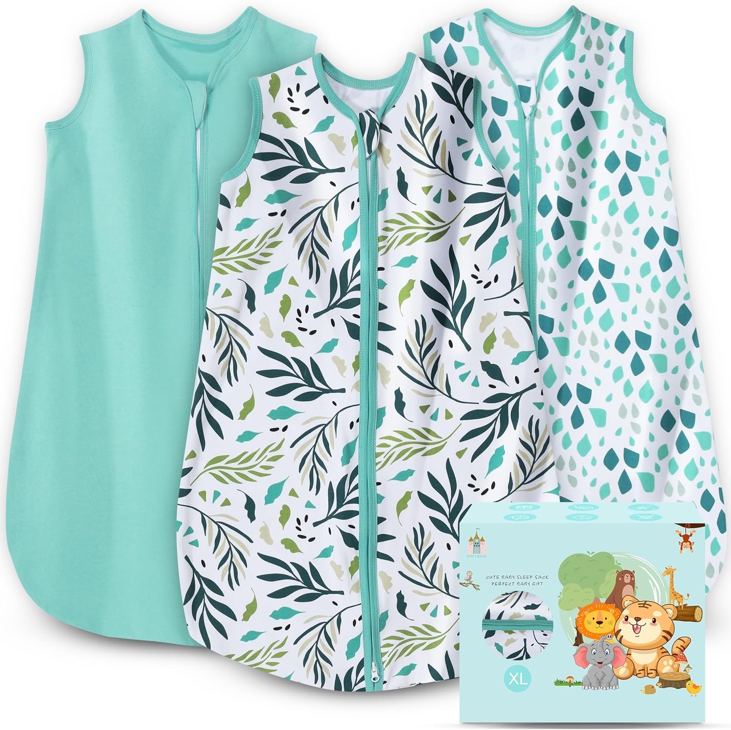 Cute Castle Baby Sleep Sack 18-24 Months – Lightweight 100% Cotton 2-Way Zipper TOG 0.5 Infant Wearable Blanket, Newborn Essentials Toddler Sleep Clothes (3 Pack Green)