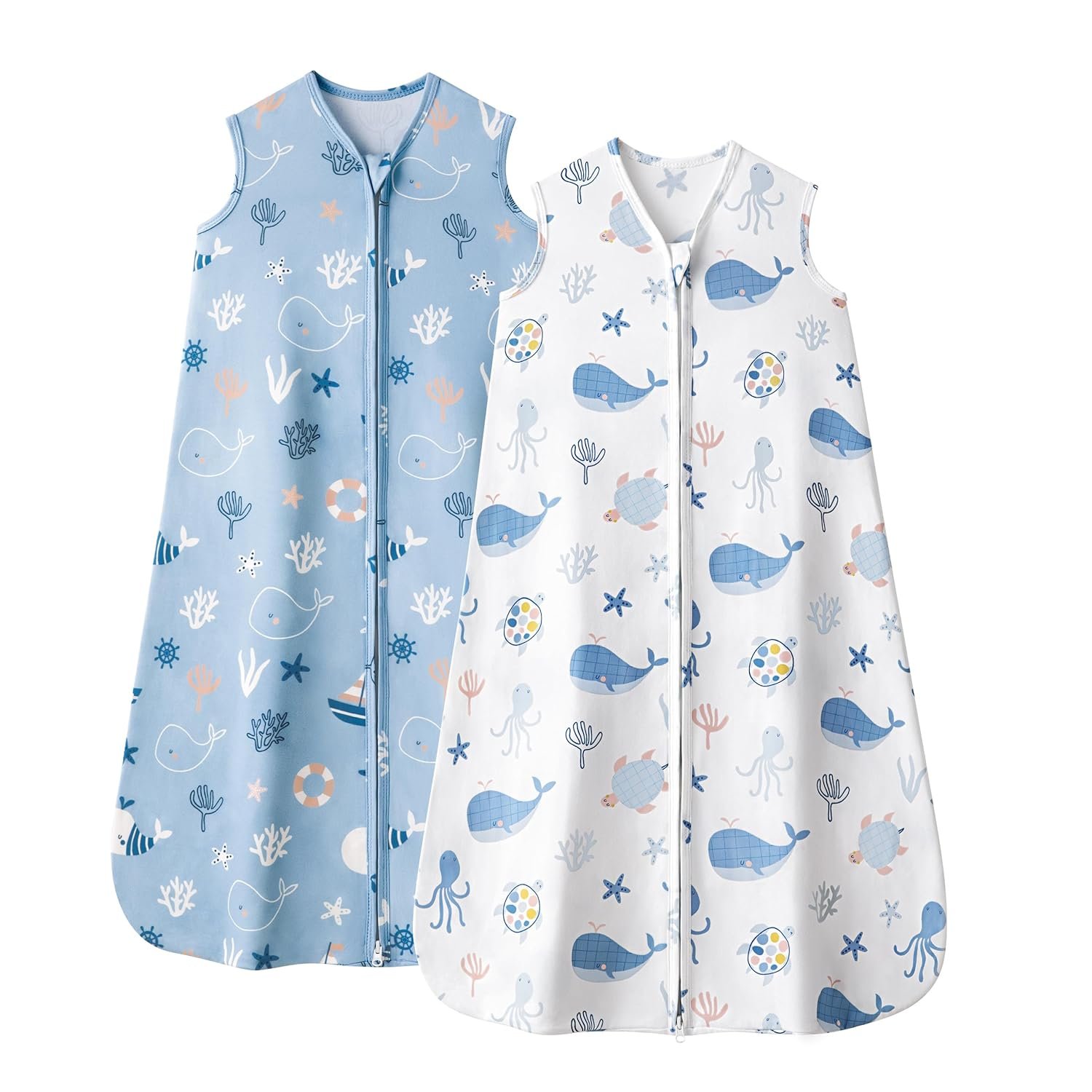 Baby Sleep Sack 12-18 Months, 0.5 TOG Wearable Blanket for Baby Boy and Girl, 2-Way Zipper Toddler Sleeping Bag 2 Pack, Lightweight Sleep Sacks Blue Whale（Large）