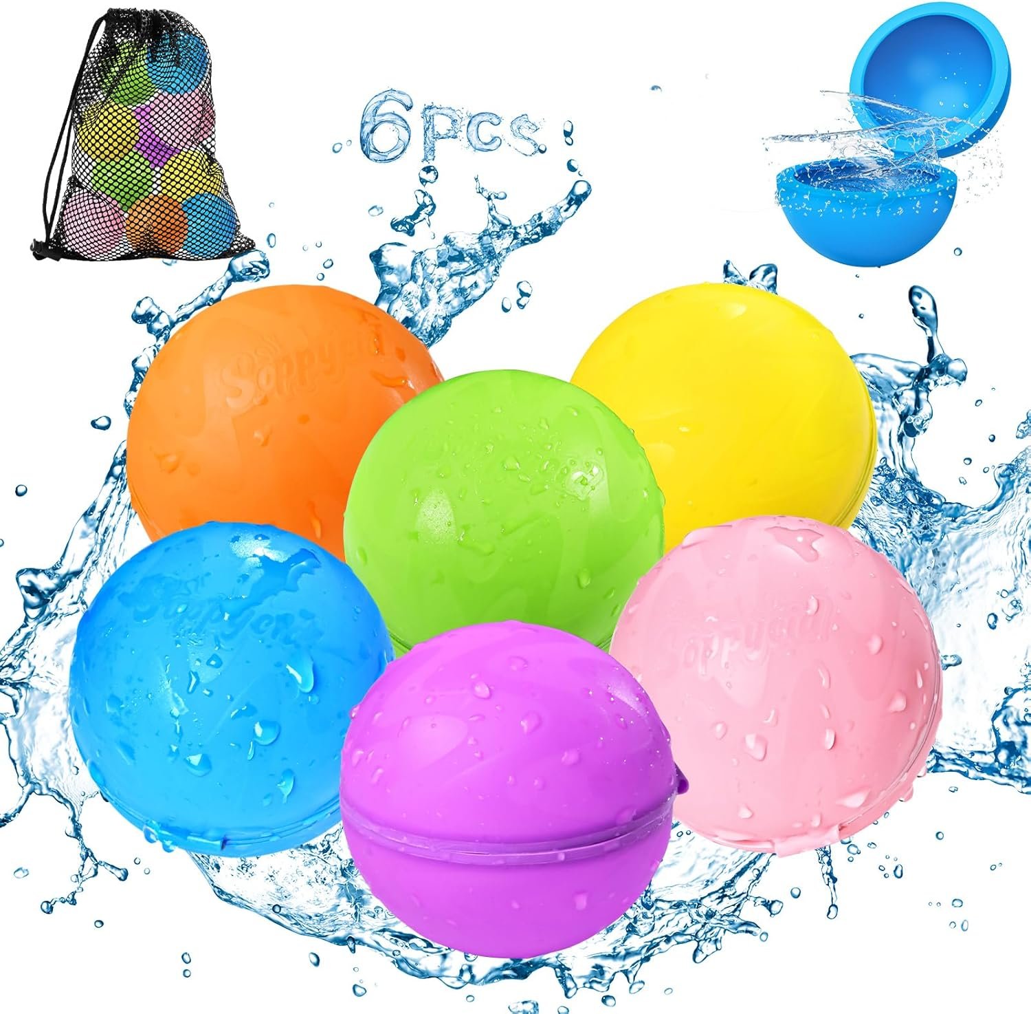 SOPPYCID Water Balloons Reusable Splash Ball, Latex-free Water Bomb Pool Toys, No Tying Easy Quick Fill, Magnetic Self-sealing Water Balls for Kids & Adults All Ages Summer Fun Outdoor Party Games