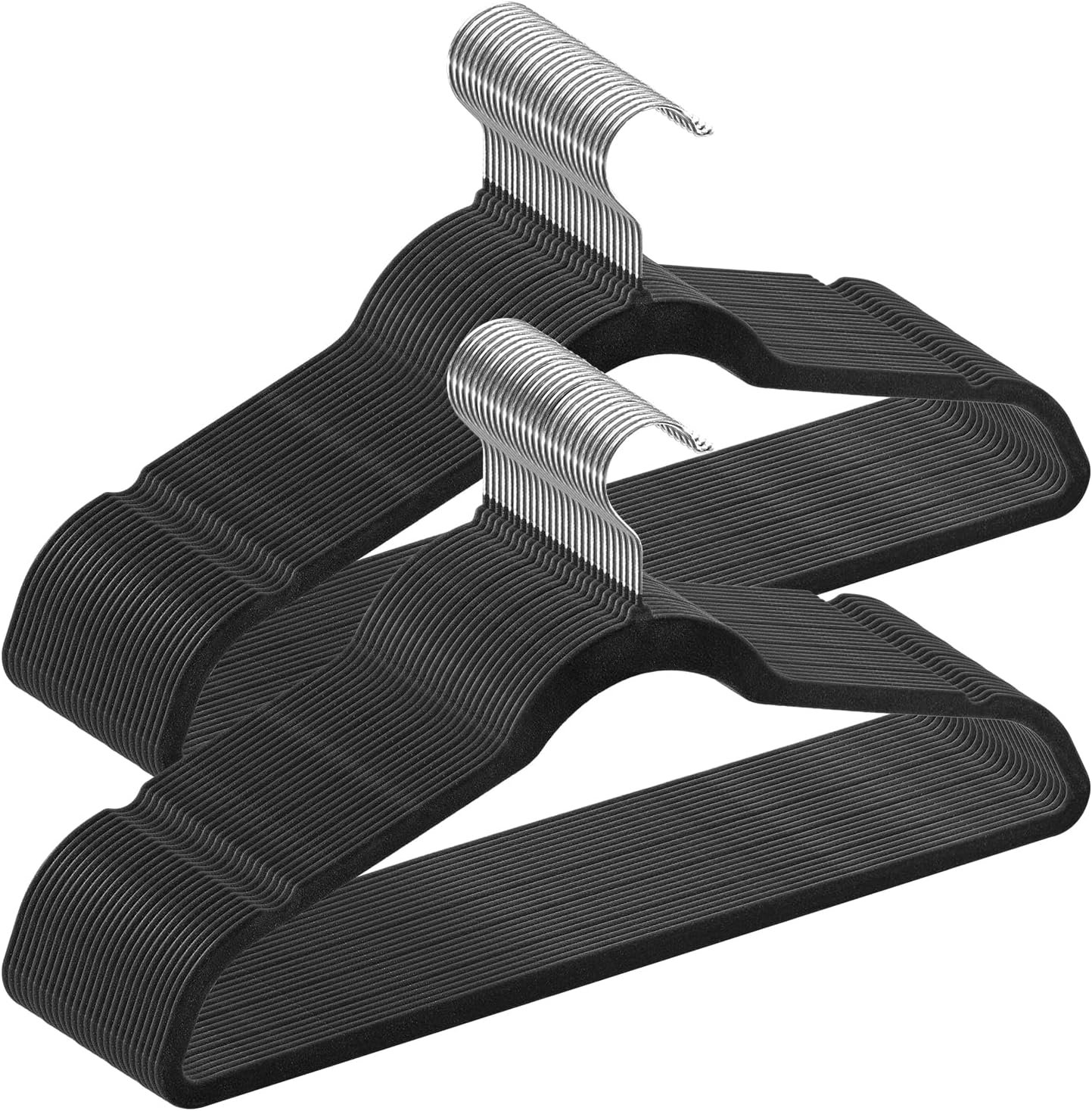 VEVOR Hangers, 11lbs Load-Bearing, 50 Pack Black Velvet Hangers with 360 Degree Swivel Hook & 0.2 in Ultra-Thin Design, Non-Slip Space Saving Hanger, Fit for Silk Garments, Coats, Sweaters & Straps