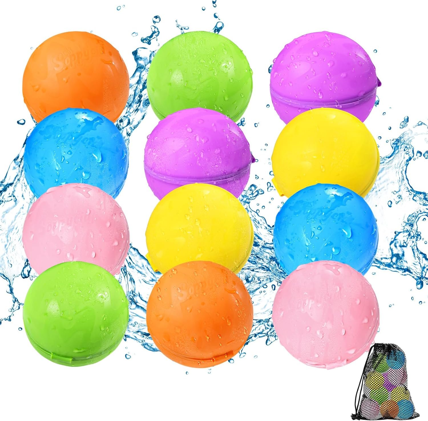 Reusable Water Balloons 12PCS – Summer Water Toys for Pool Beach & Outdoor, Self-Sealing Refillable Water Bombs for Kids Ages 3-14, Magnetic Splash Balls for Kids Fun Games & Activities