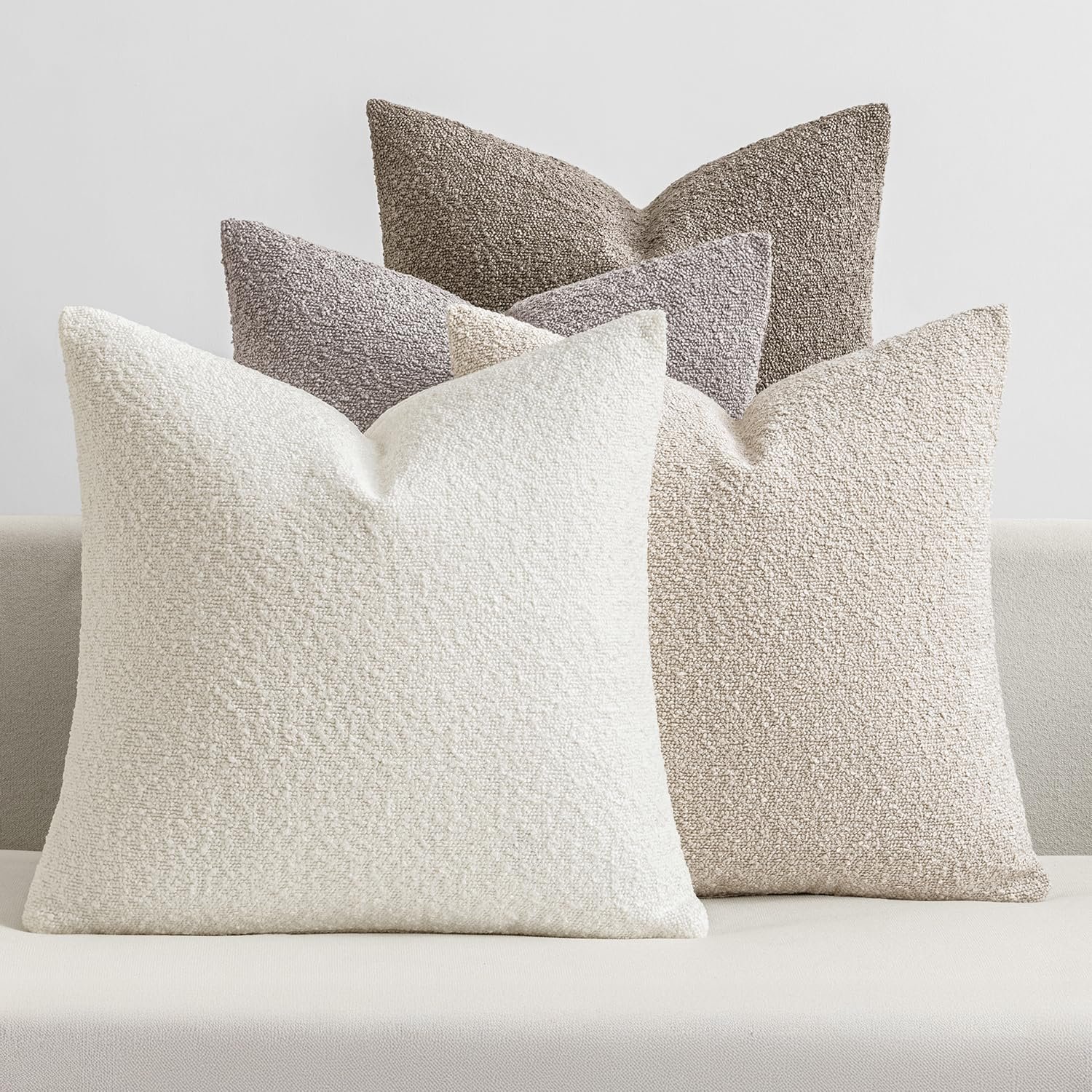 MIULEE Pack of 4 Decorative Textured Boucle Throw Pillow Covers 18×18 Inch Neutral Accent Solid Pillow Cases Soft Couch Cushion Covers for Modern Farmhouse Boho Chair Sofa Bed Livingroom Home Decor