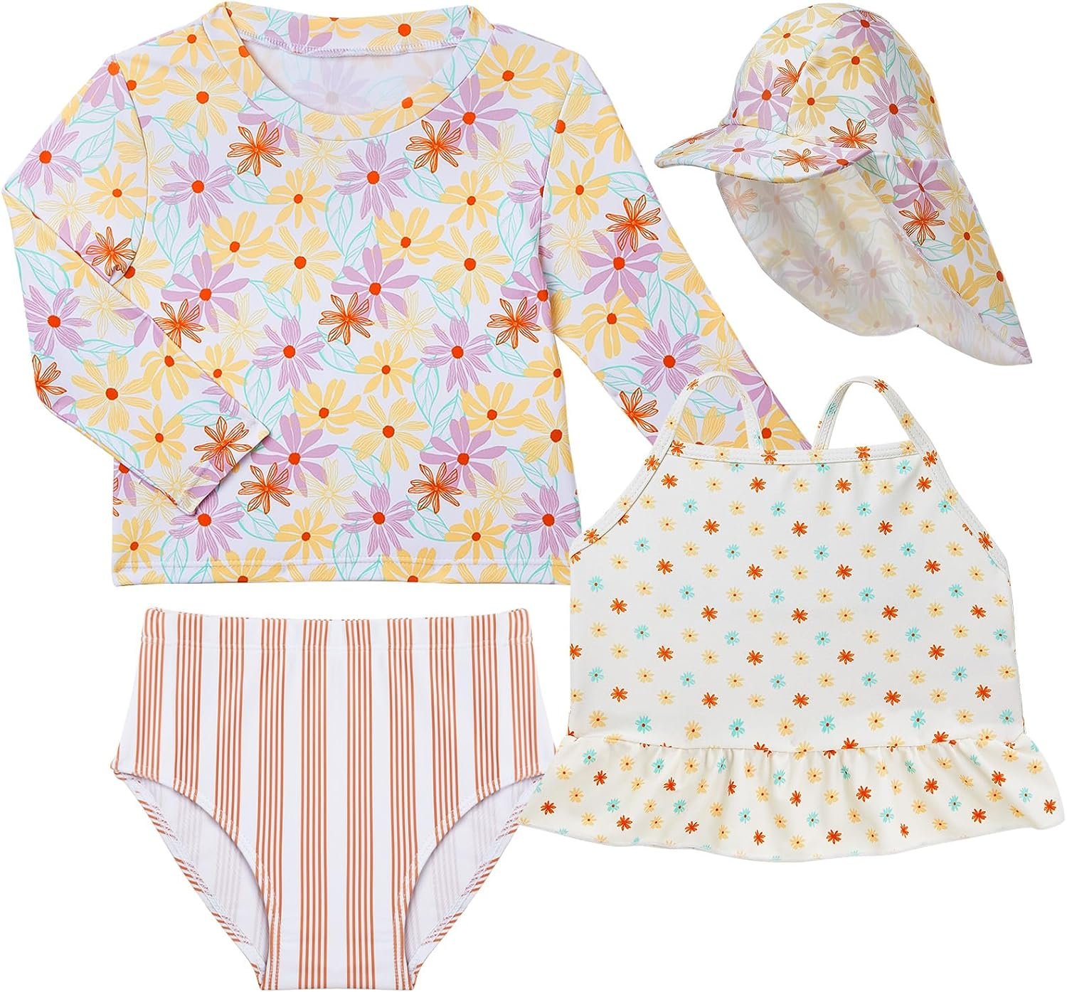 Lilian & Gema 4-Piece Baby Toddler Girl Swimsuit Set – Tankini & Rash Guard Girls Bathing Suit with UPF 50+ Sun Protection