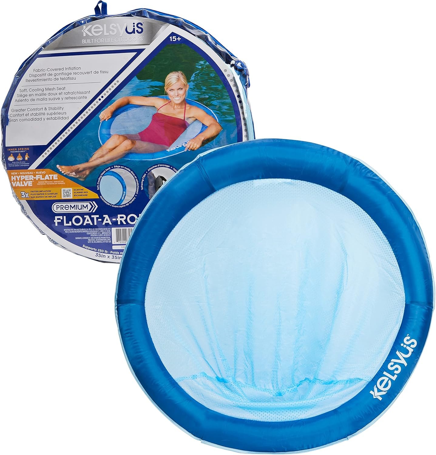 Kelsyus Premium Float-A-Round Portable Hammock Chair with Fast Inflation, Inflatable Fabric-Covered Lake & Pool Float for Adults, Amazon Exclusive