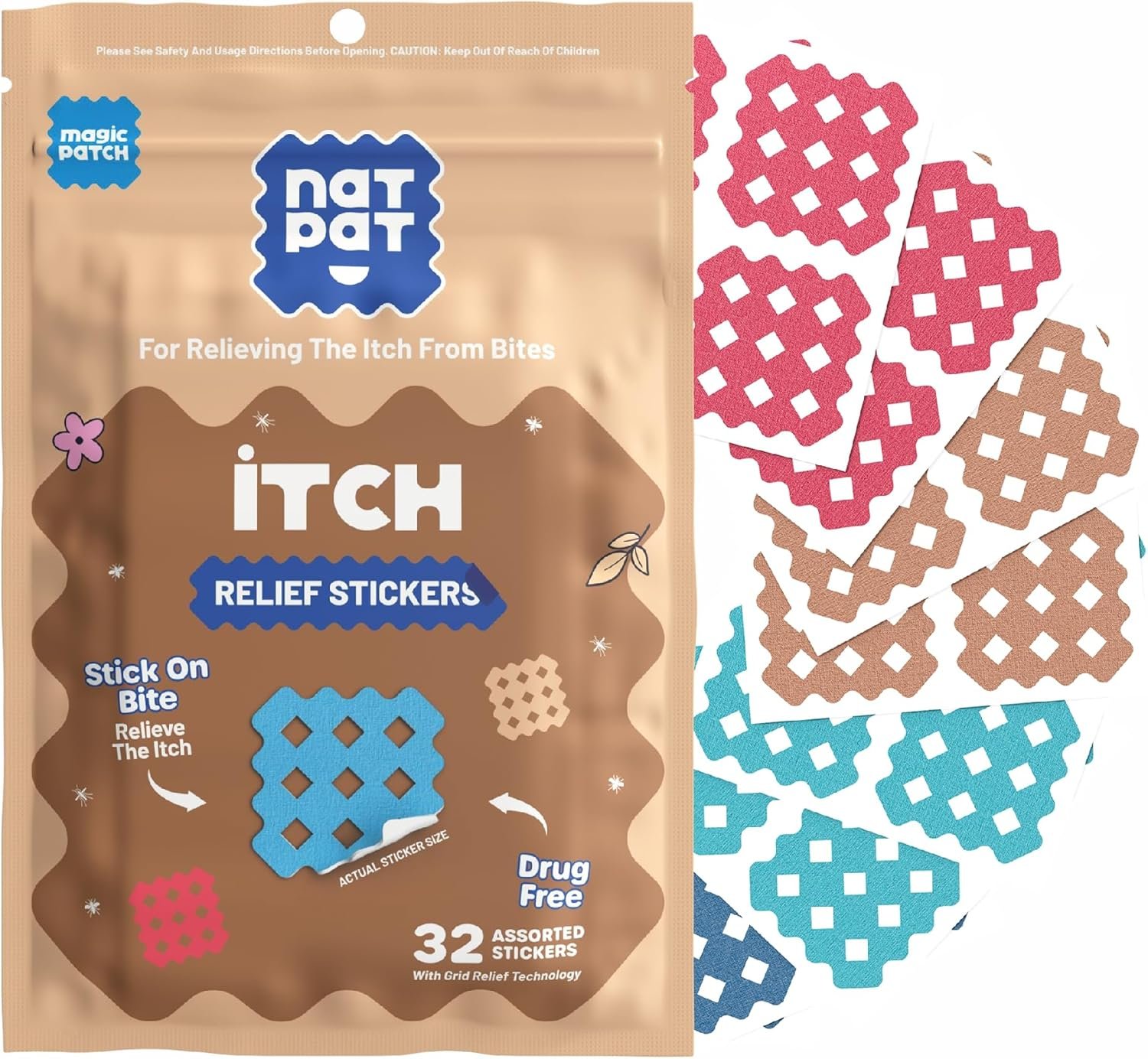 NATPAT Magic Patch Itch Relief Stickers – Insect Bite Patch for Mosquitos, Ticks, Midges, Sandflies, and Bed Bug Bites – Buzzpatch – 32 Count