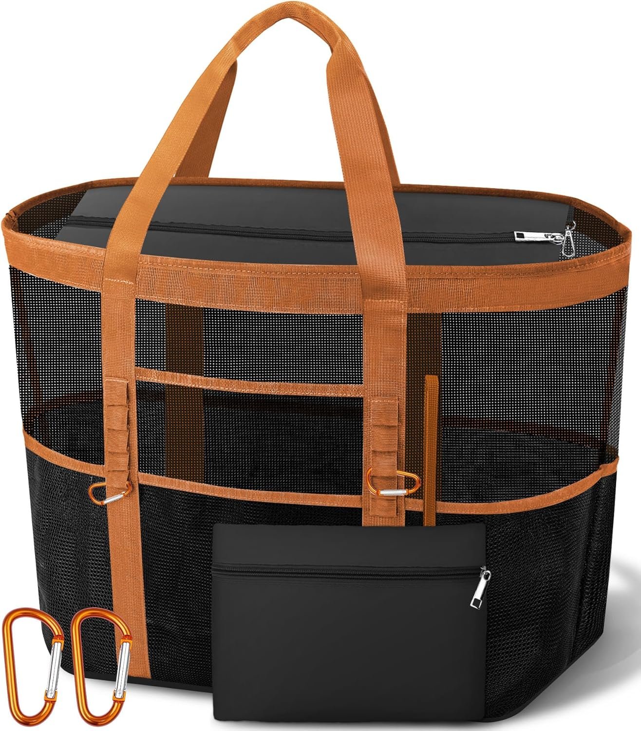 2026 Chic & Spacious XX-Large Beach Bag for Women — Mesh × Canvas Tote with Top Zipper, 11 Pockets, Detachable Pouch | 40L+ Spacious